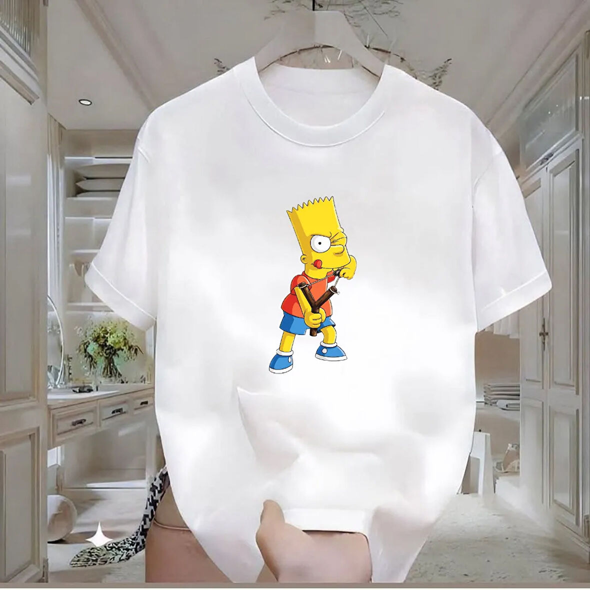 Bart Baskılı Beyaz Oversize Erkek Tshirt