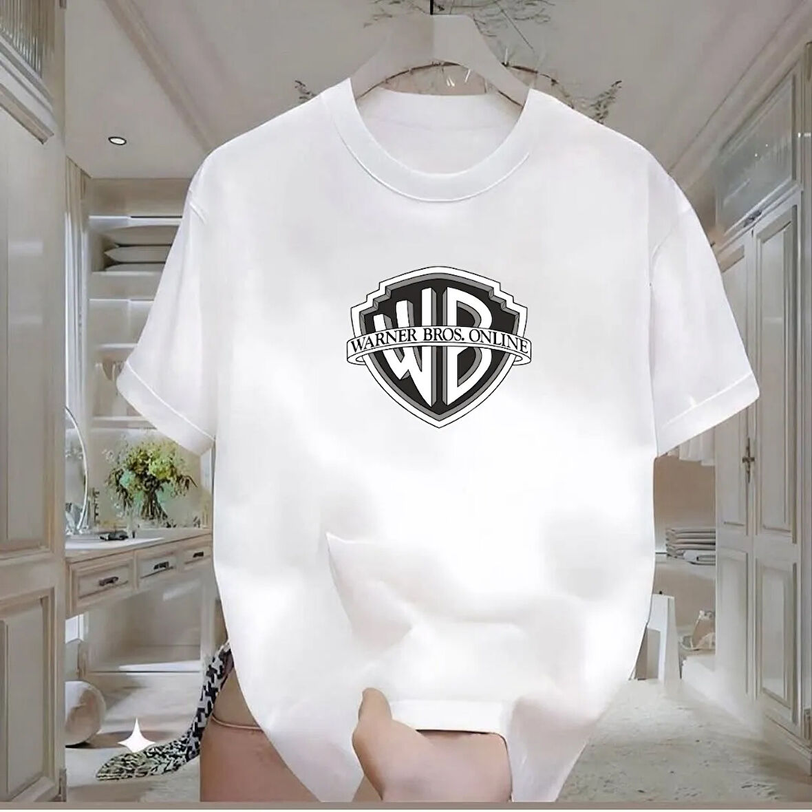 Warner Bros Baskılı Beyaz Oversize Erkek Tshirt