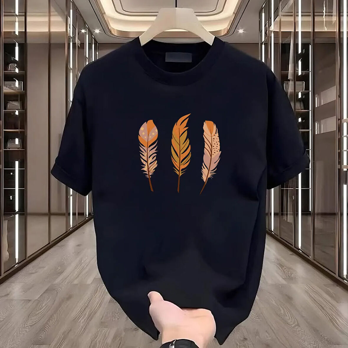 3 Leaf Baskılı Siyah Oversize Erkek Tshirt