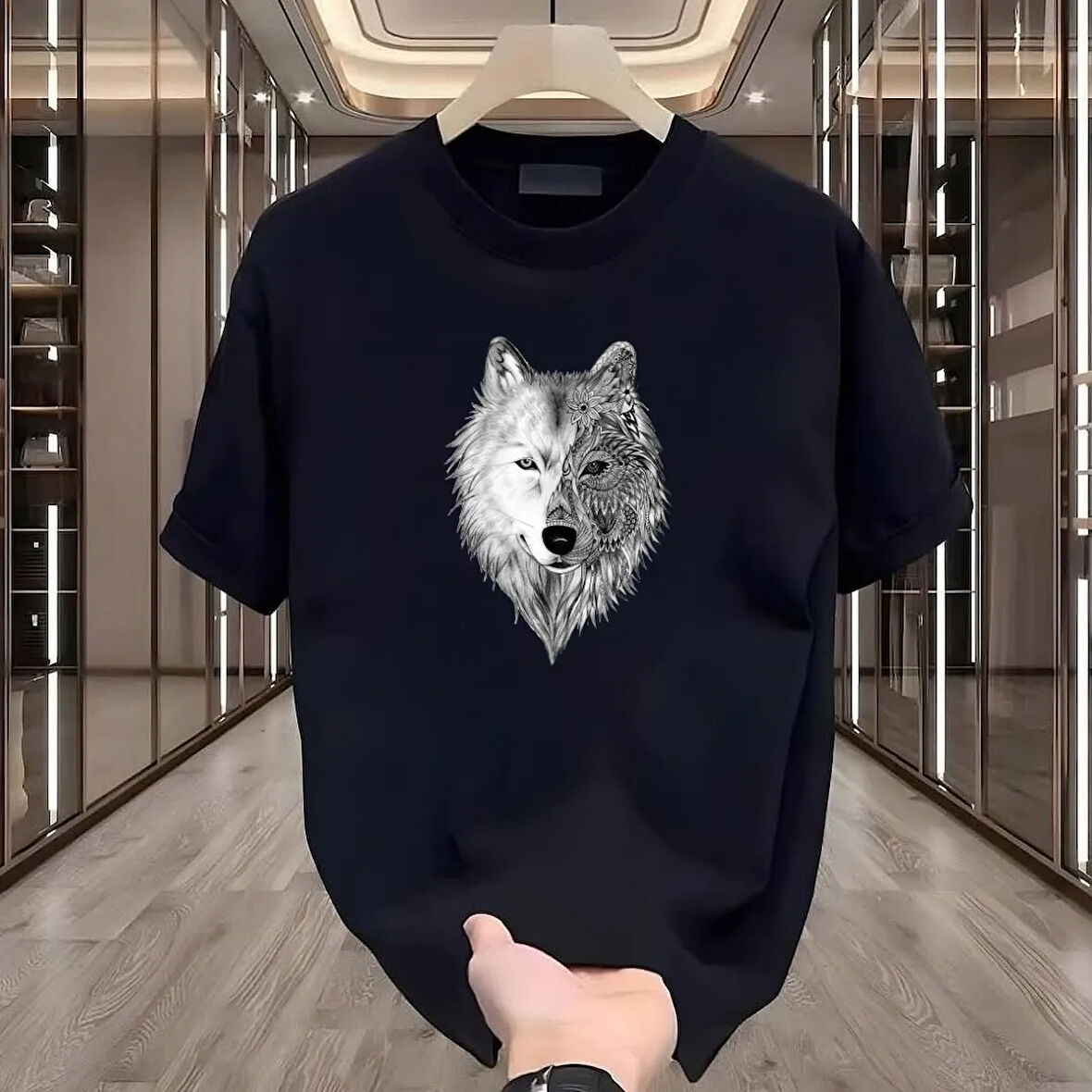 Kurt Baskılı Siyah Oversize Erkek Tshirt