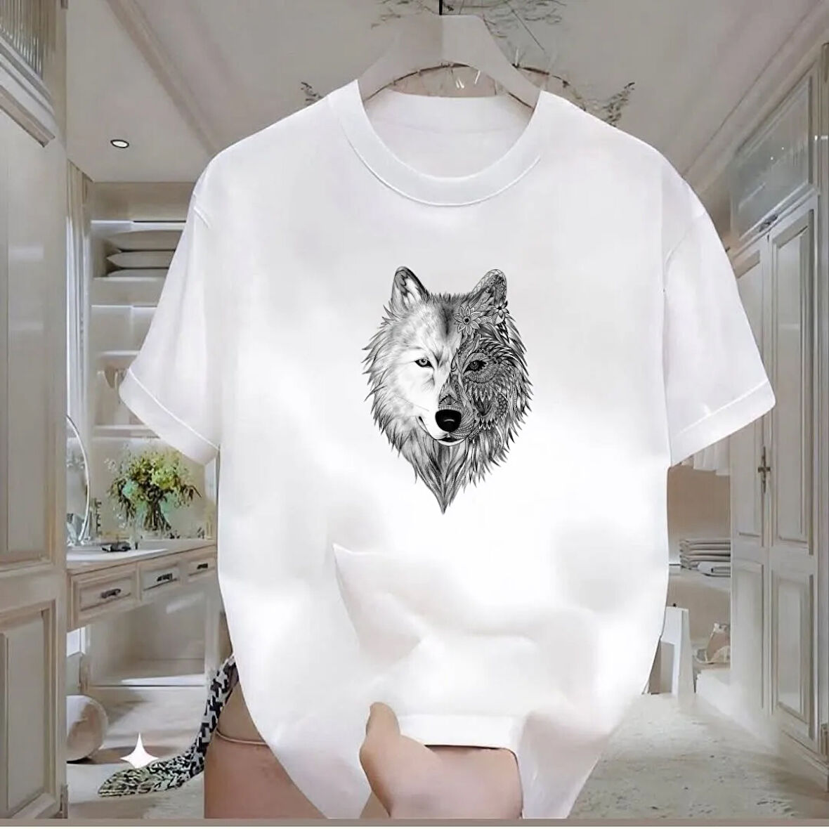 Kurt Baskılı Beyaz Oversize Erkek Tshirt
