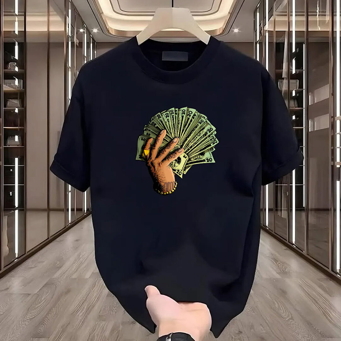 Hand Money Baskılı Siyah Oversize Erkek Tshirt