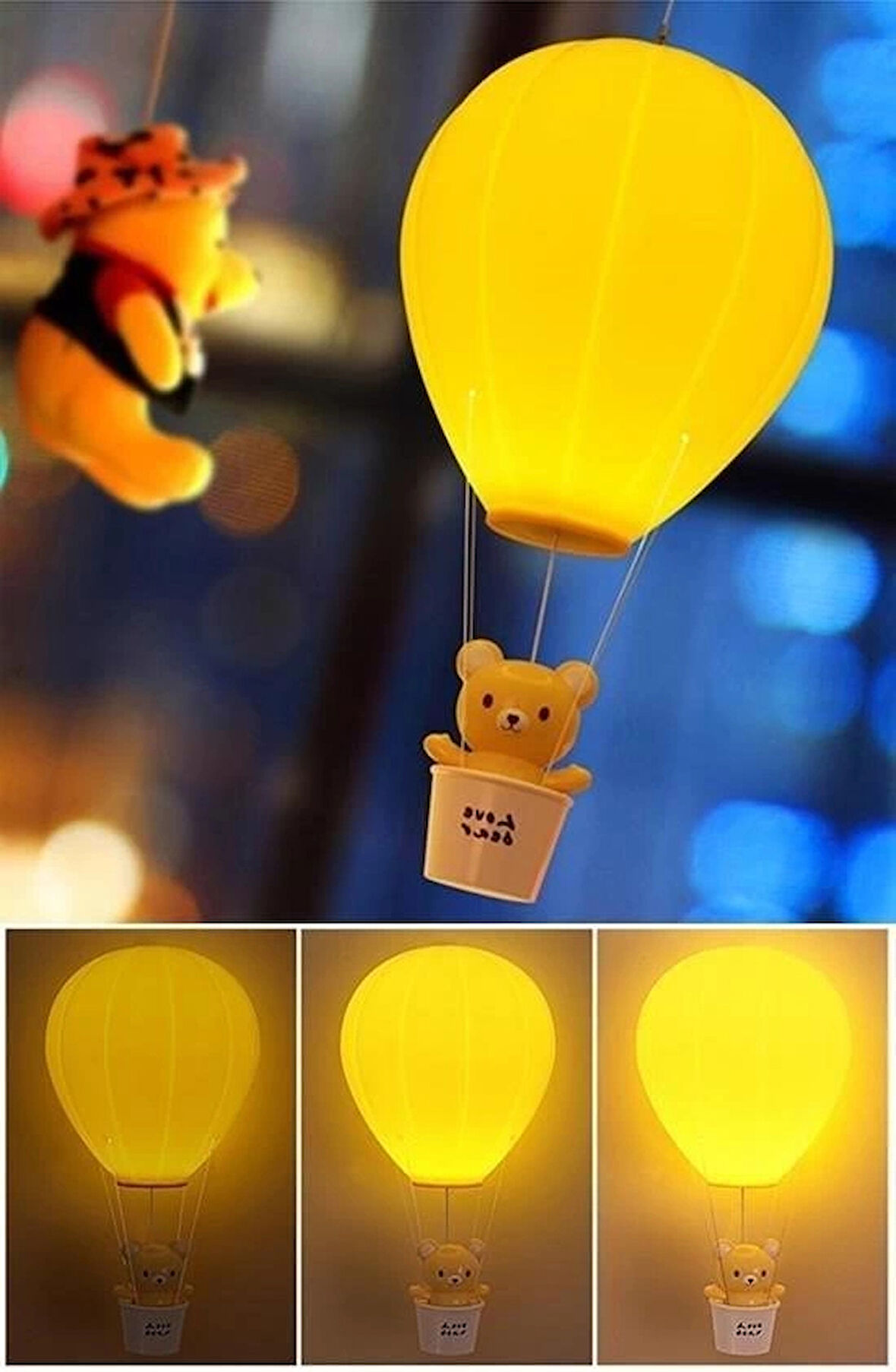 İpek Yıldızı® Balonlu Ayıcıklı Eğlenceli Dekoratif Gece Lambası Aydınlatması