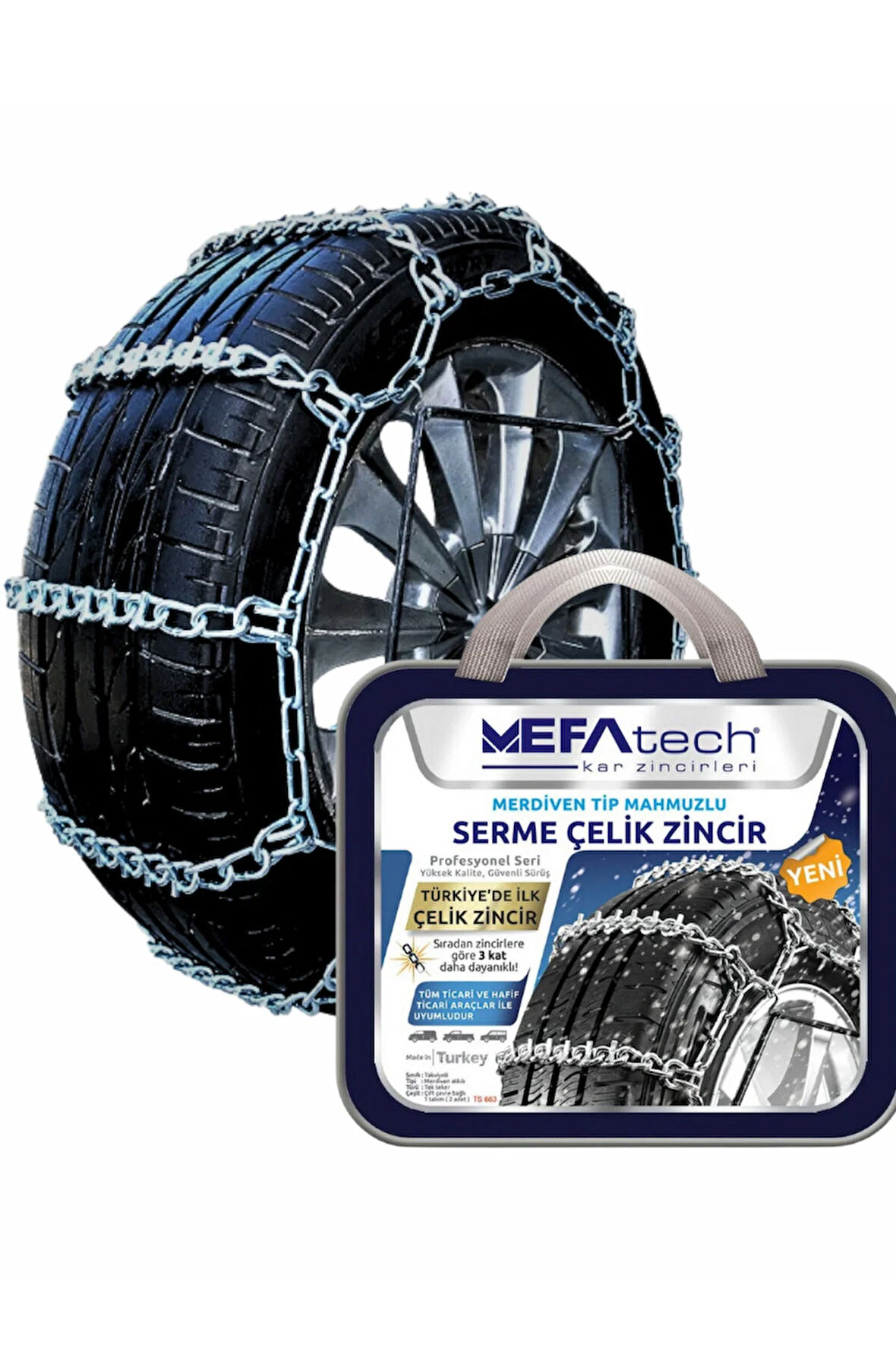 Merdiven Tip Mahmuzlu Serme Çelik Araç Kar Patinaj Zinciri 600 x r18 / 6 mm