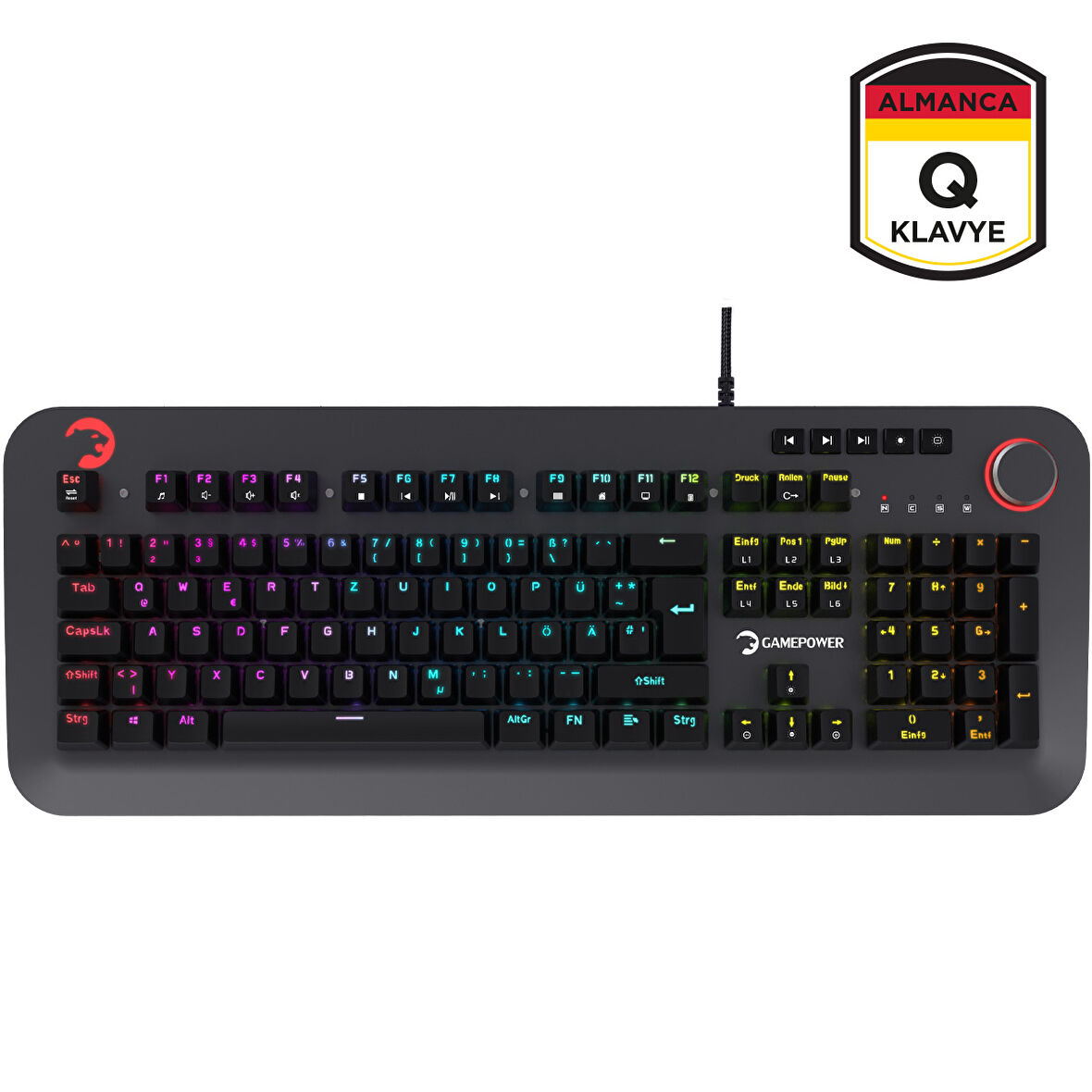 GamePower Starscream 60M RGB Kırmızı Switch 60 Milyon Almanca Q USB Suya Dayanıklı Optik Mekanik Gaming Klavye