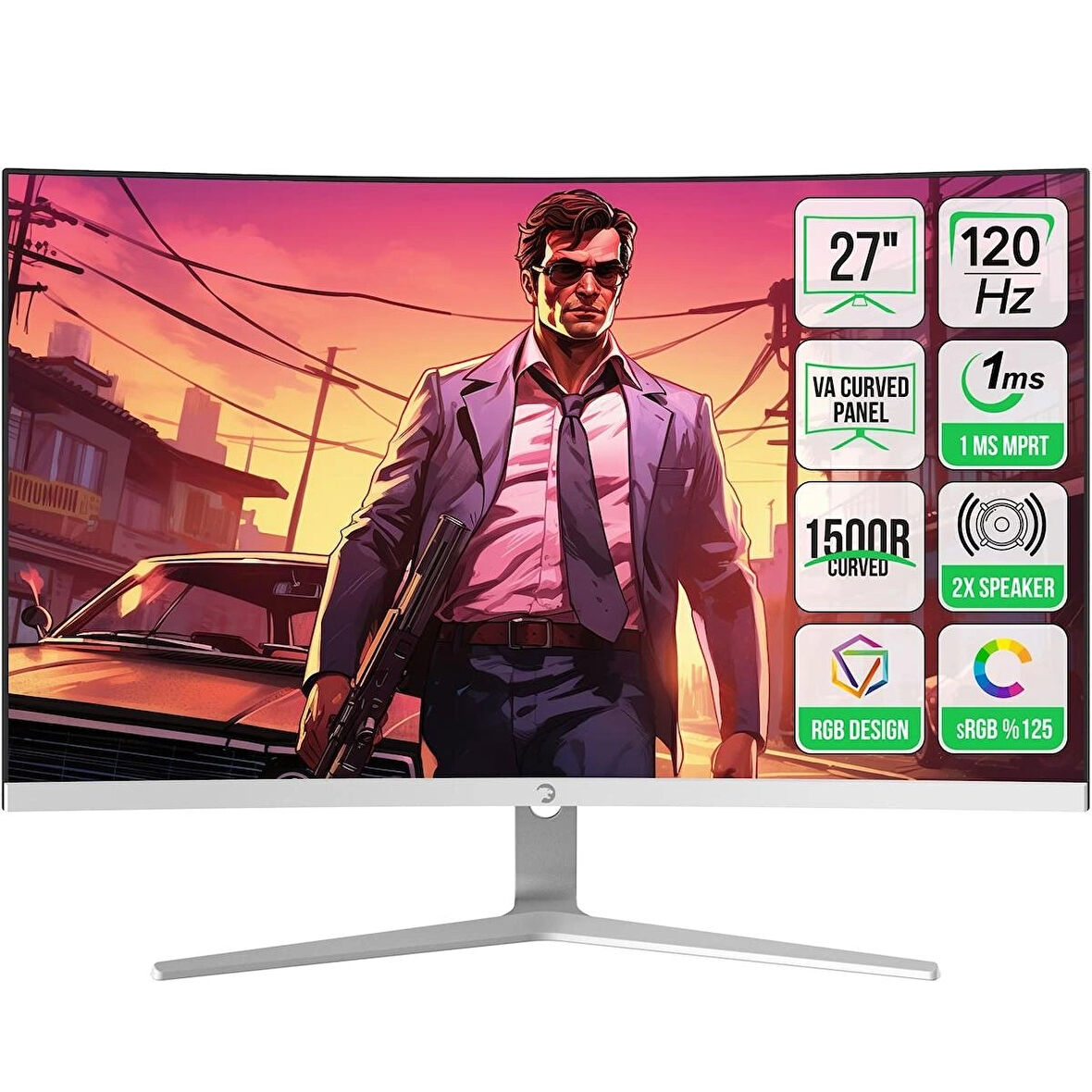 GamePower Vivid F20 27'' 1500R Curved RGB Beyaz 120Hz 1ms FHD Va Panel 2x2W Speaker Gaming Monitör (Sıfır Ölü Piksel Garantili)