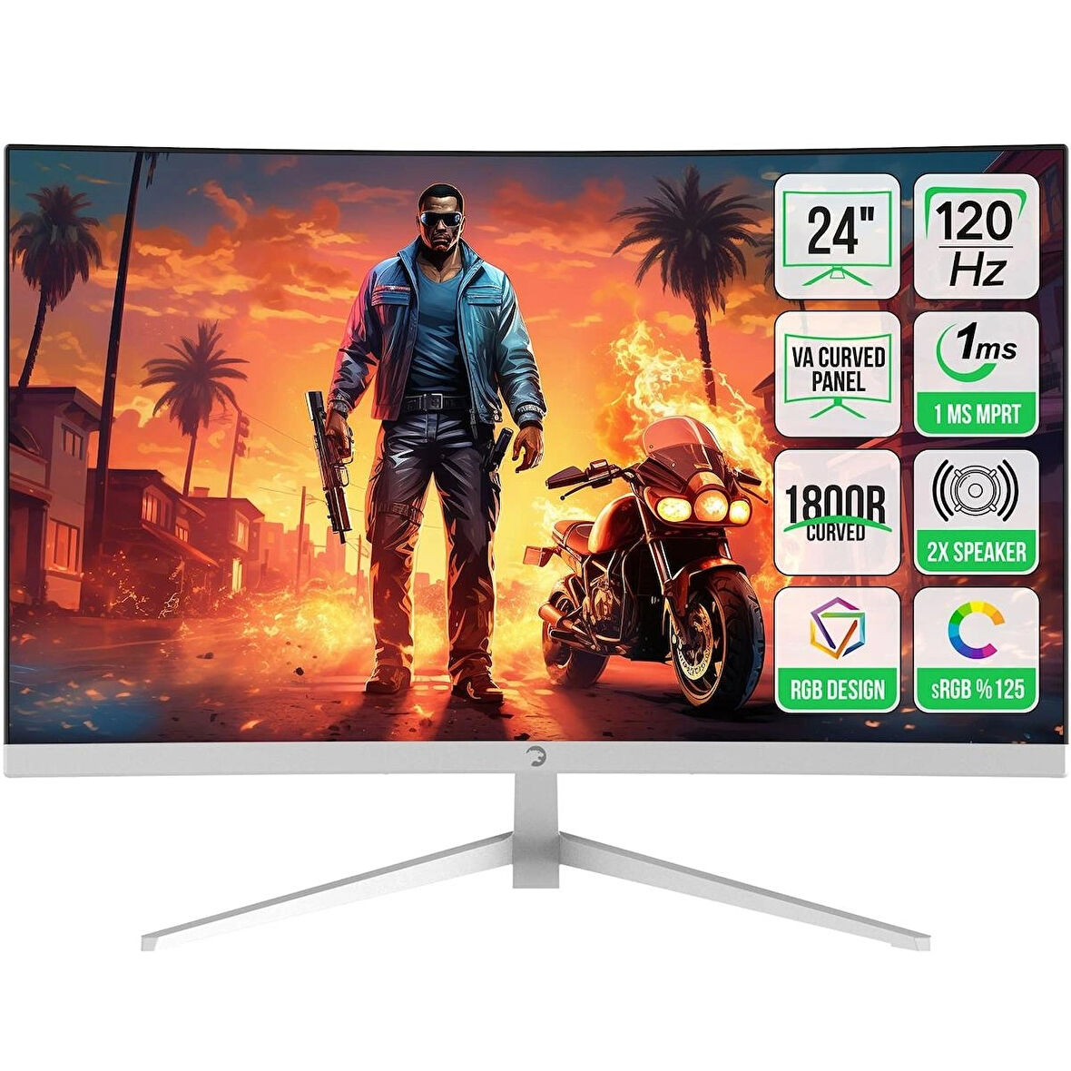 GamePower Vivid F10 24'' Curved RGB Beyaz 120Hz 1ms FHD Va Panel 2x2W Speaker Gaming Monitör (Sıfır Ölü Piksel Garantili)