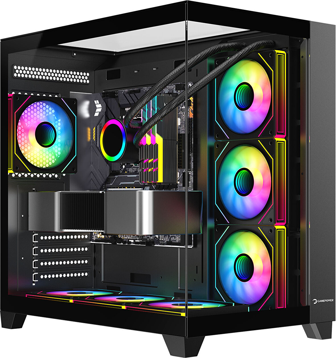 GamePower Warcry TopGlass 750W 4xARGB Temperli Cam ATX Siyah Gaming (Oyuncu) Kasa
