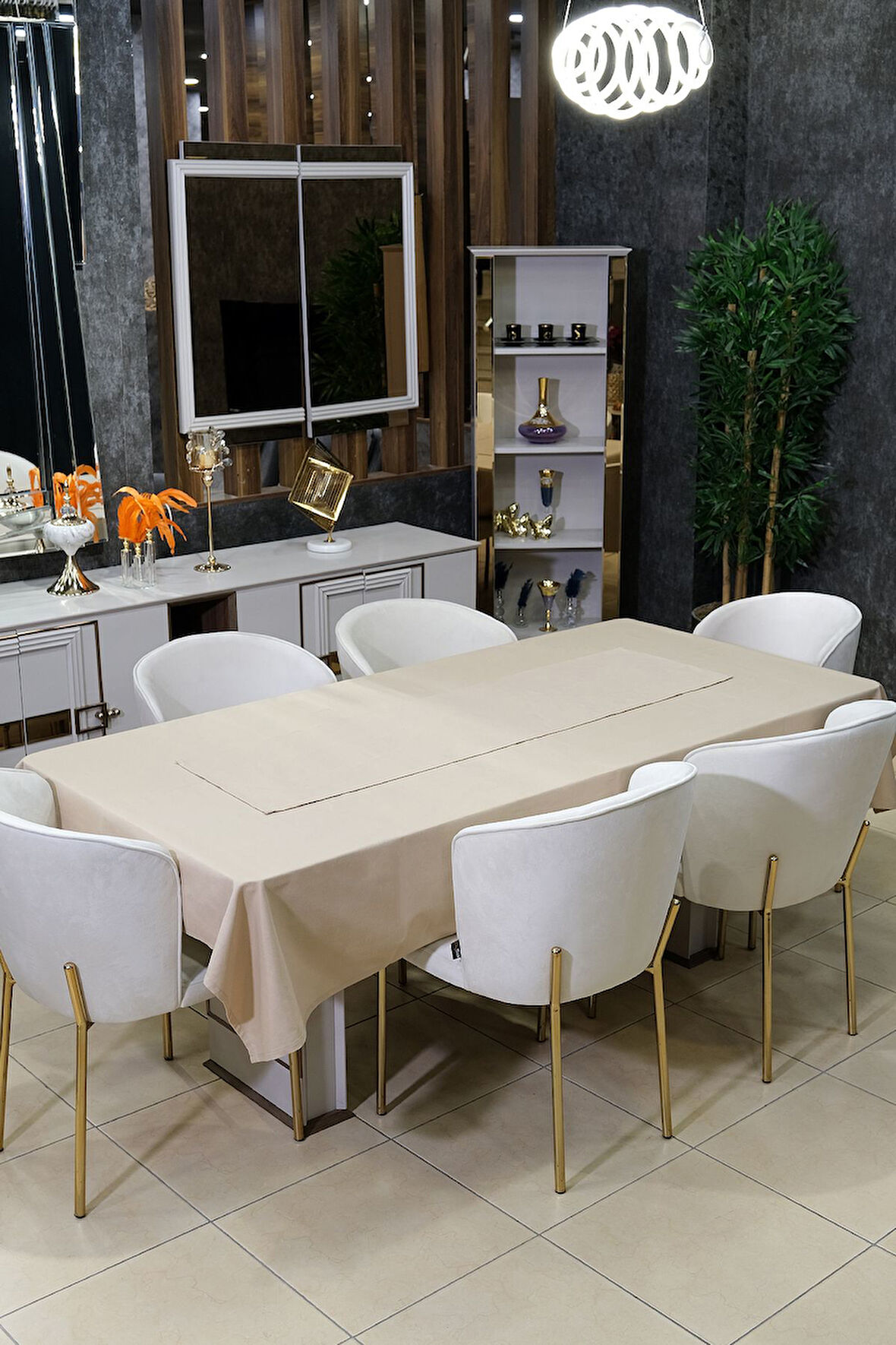 Dream 8 Parça Masa Örtüsü Seti Çeyiz seti (Salon Masa Örtüsü, Runner, 6'lı Peçete)