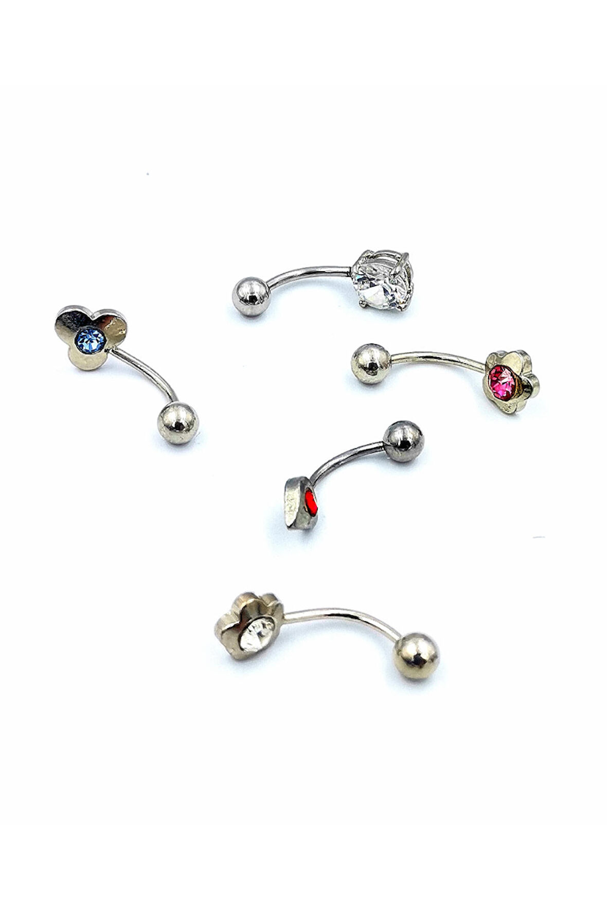 Renkli Taşlı Çelik 5 Adet Kaş Tragus Piercing