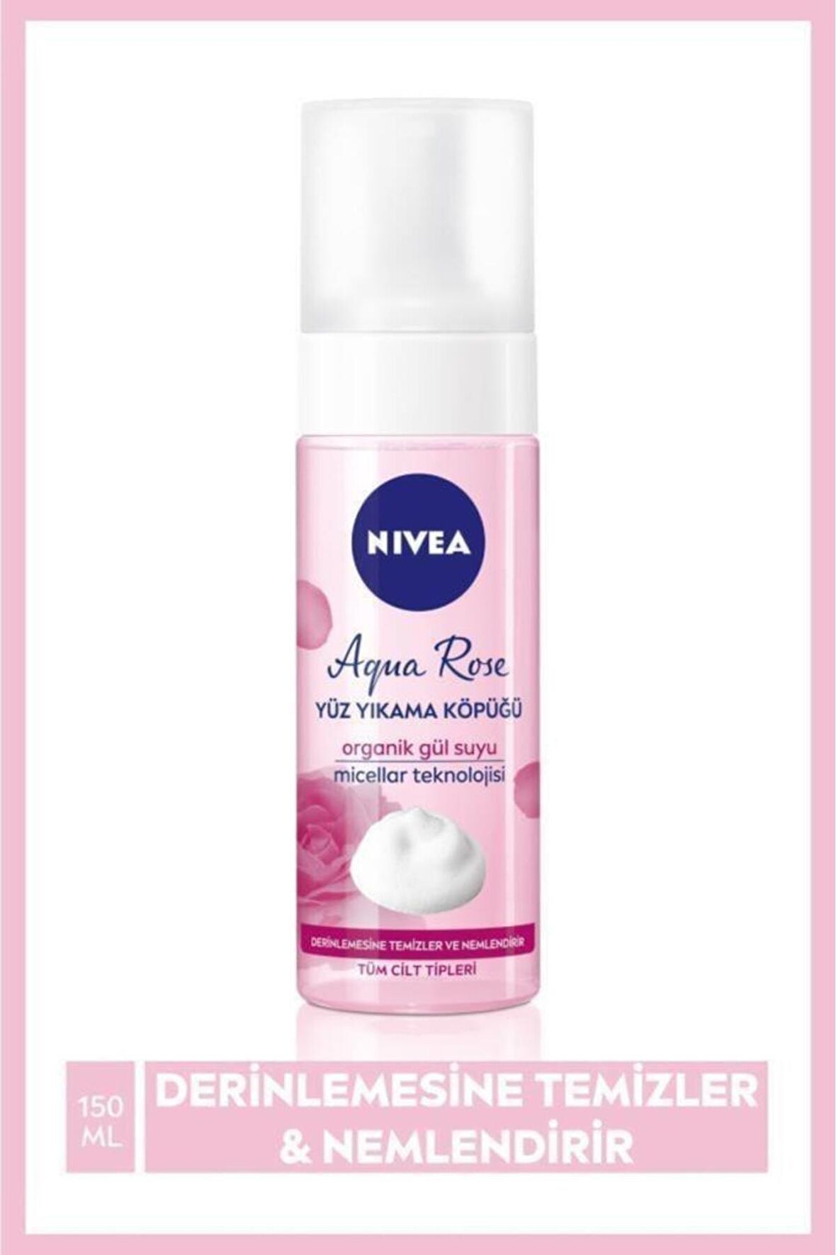 Nivea Aqua Rose Organik Gül Suyu İçeren Yüz Yıkama Köpüğü 150ml, Nemlendirici, Yüz Temizleyici, Micellar