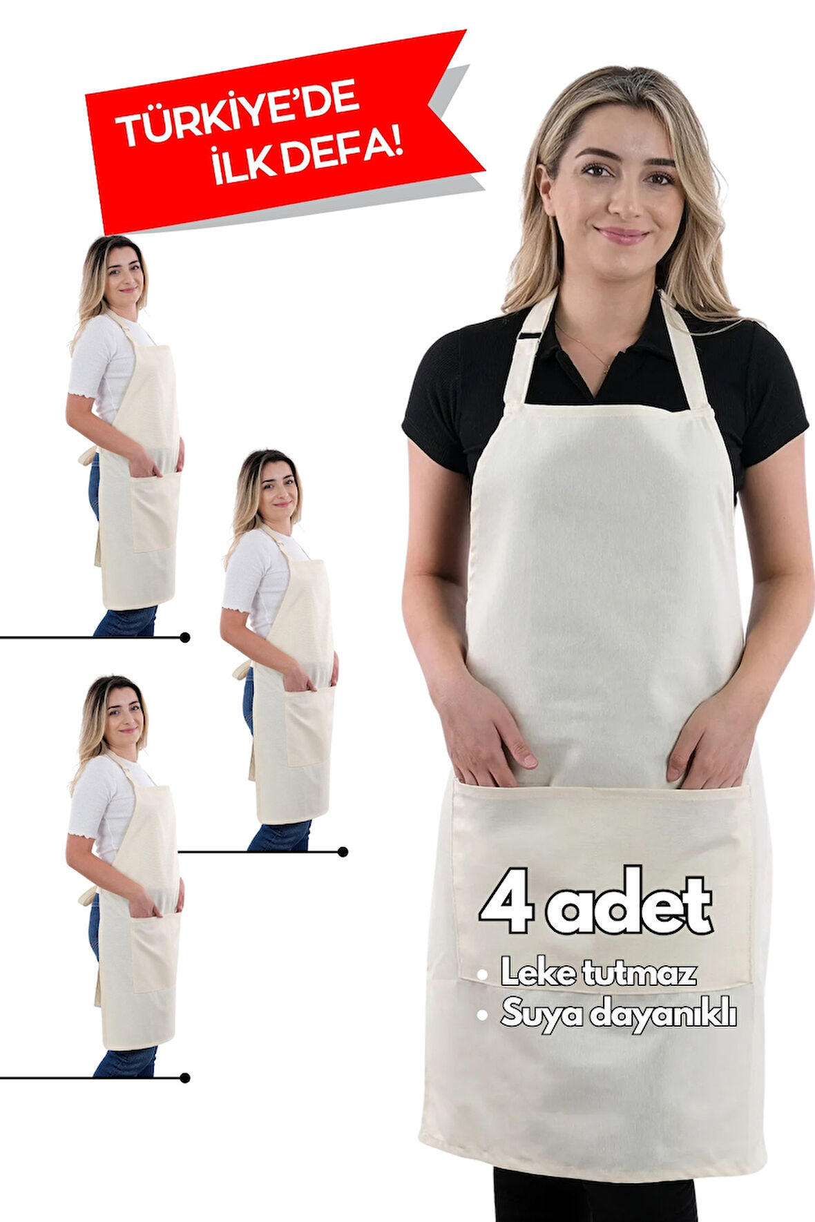 4 Adet Simple ayarlanabilir askılı mutfak önlüğü