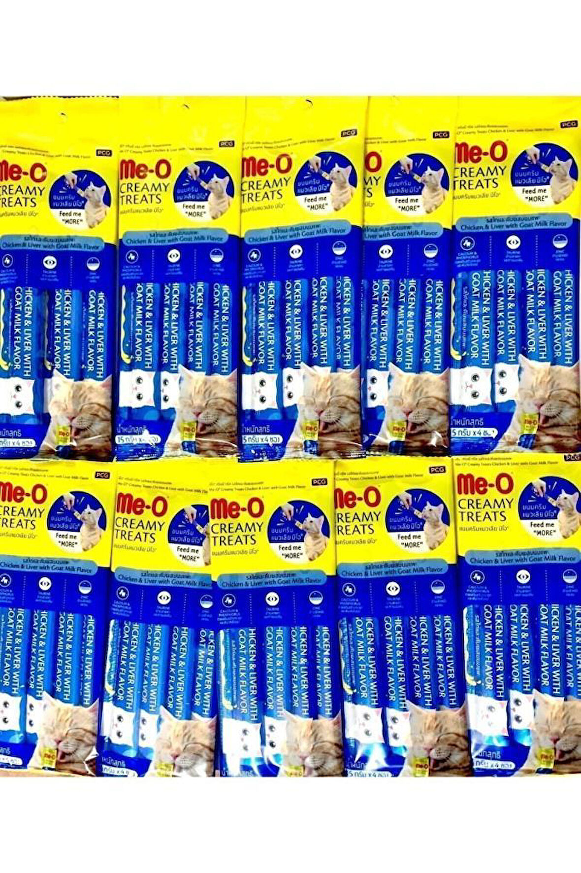 Me-O  Creamy Treatse 10 Paket Sıvı Kedi Ödül Maması Tavuk&ciğer&keçi Sütü 4x15 Gr Toplam 600 Gr