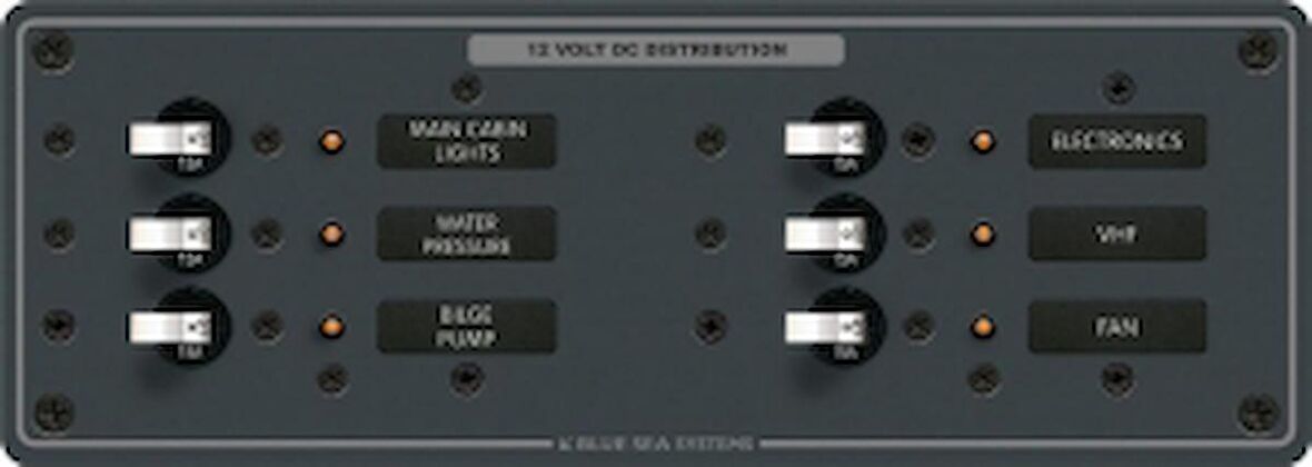 Blue Sea System Systems DC 6 pozisyonlu sigorta paneli. 12V DC. 95x267mm