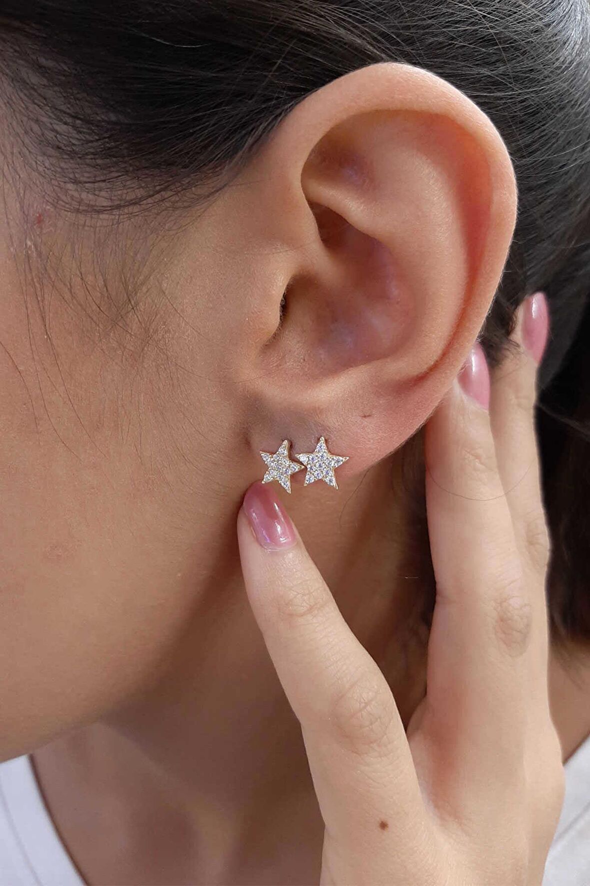 14 Ayar Altın Swarovski Taşlı Büyük Yıldız Küpe