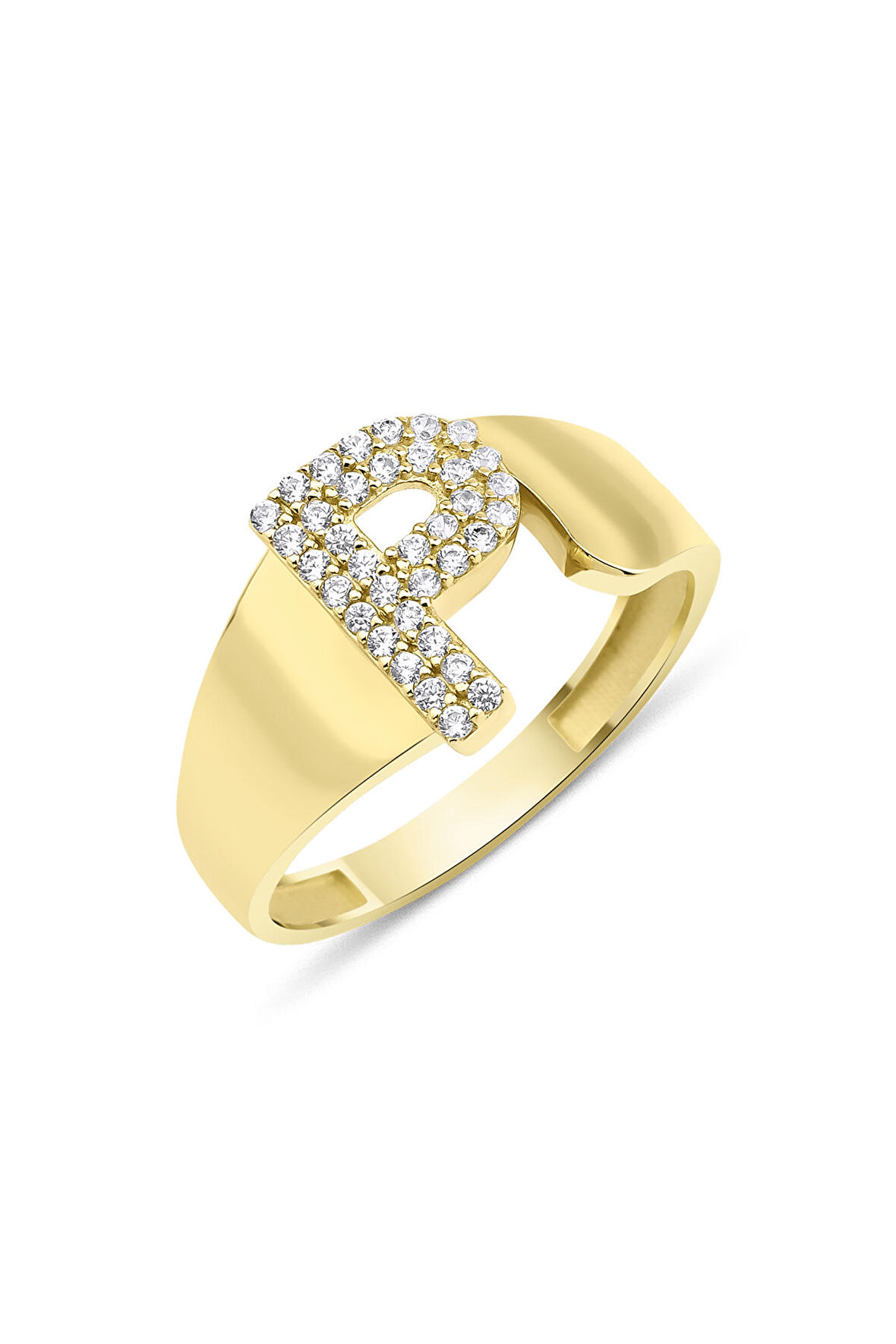 14 Ayar Altın Taşlı P Harfli Yüzük