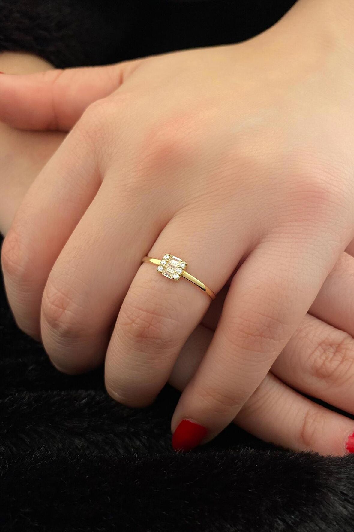 14 Ayar Altın Üçlü Baget Yüzük