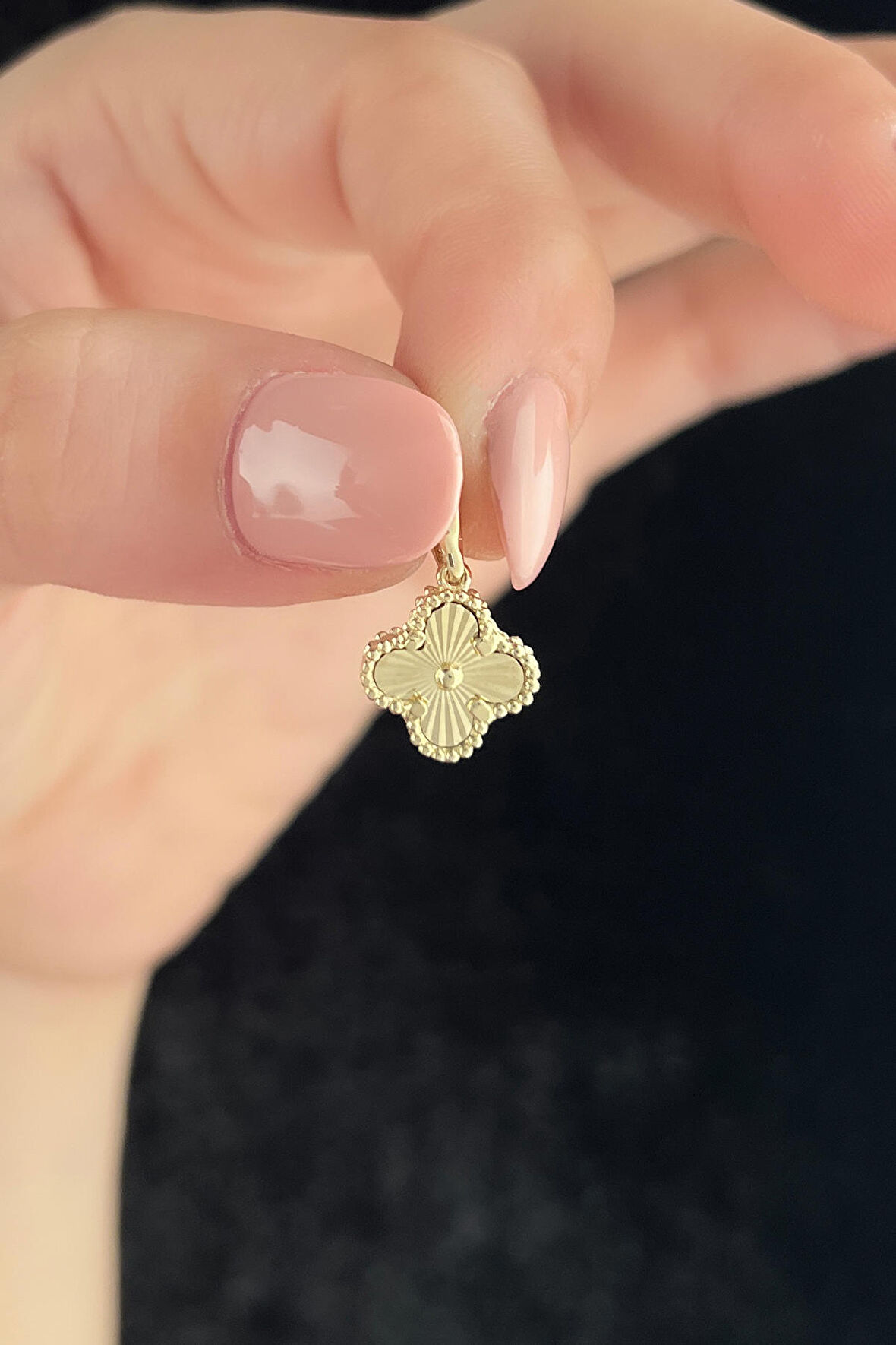 14 Ayar Altın Mini Shine Şans Yoncası Kolye Ucu