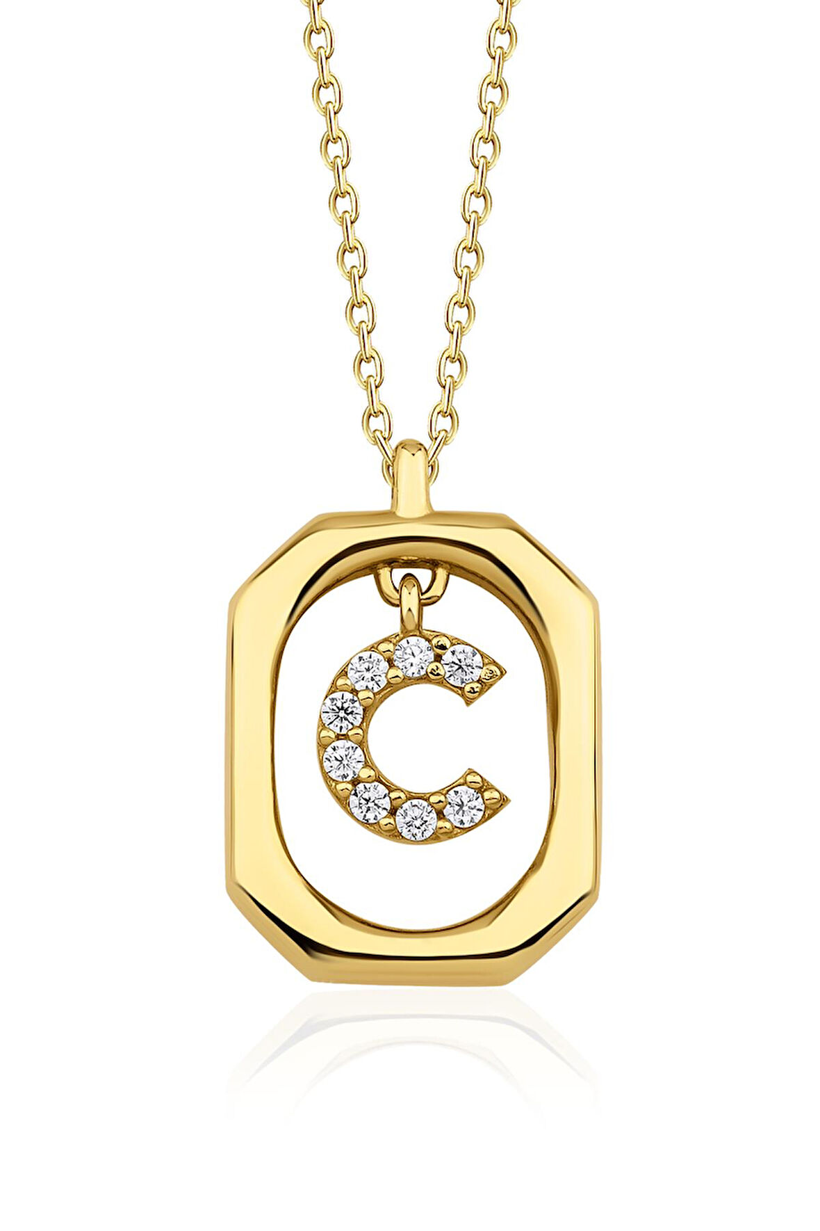 14 Ayar Altın Taşlı C Harfli Kolye