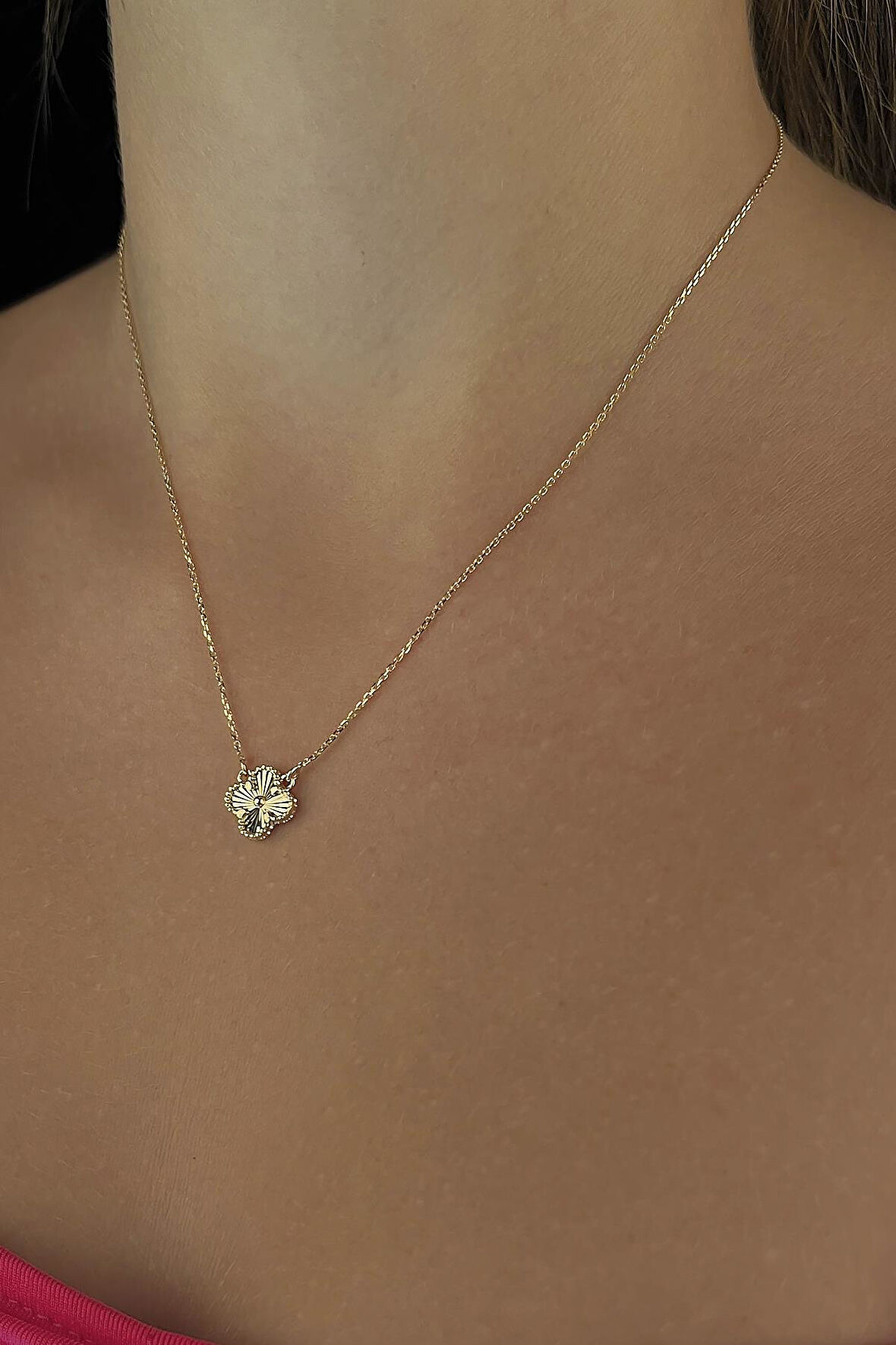 14 Ayar Altın Mini Shine Yonca Kolye