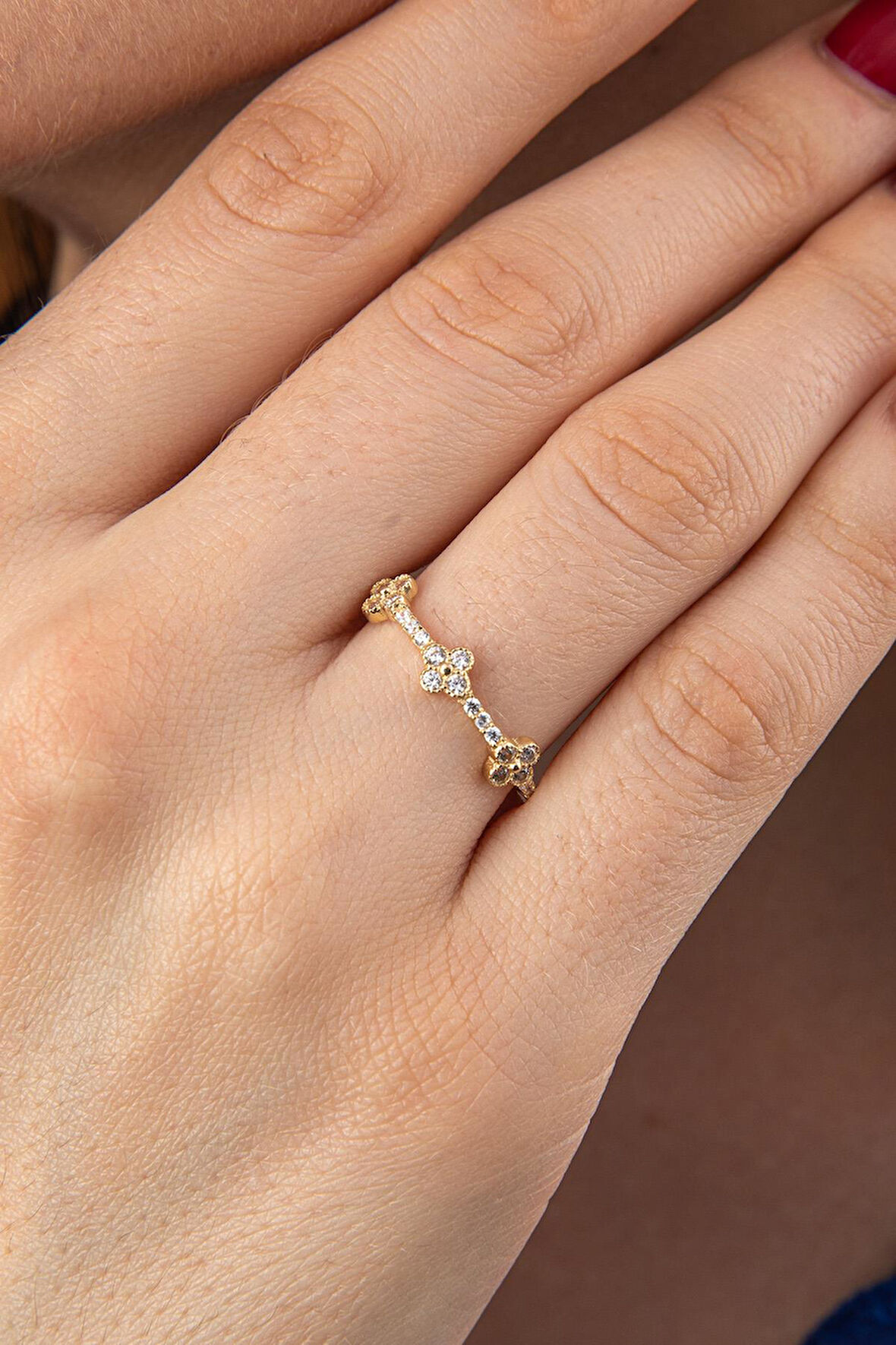 14 Ayar Altın Taşlı Papatya Yüzük