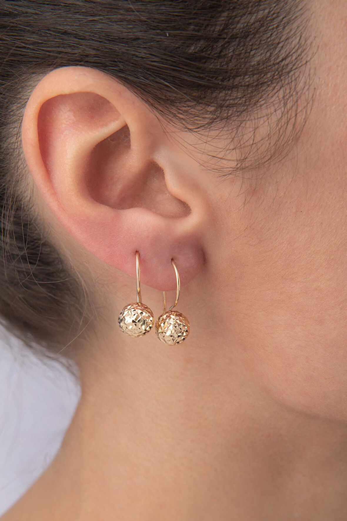 14 Ayar Altın Kristal Midi Top Küpe