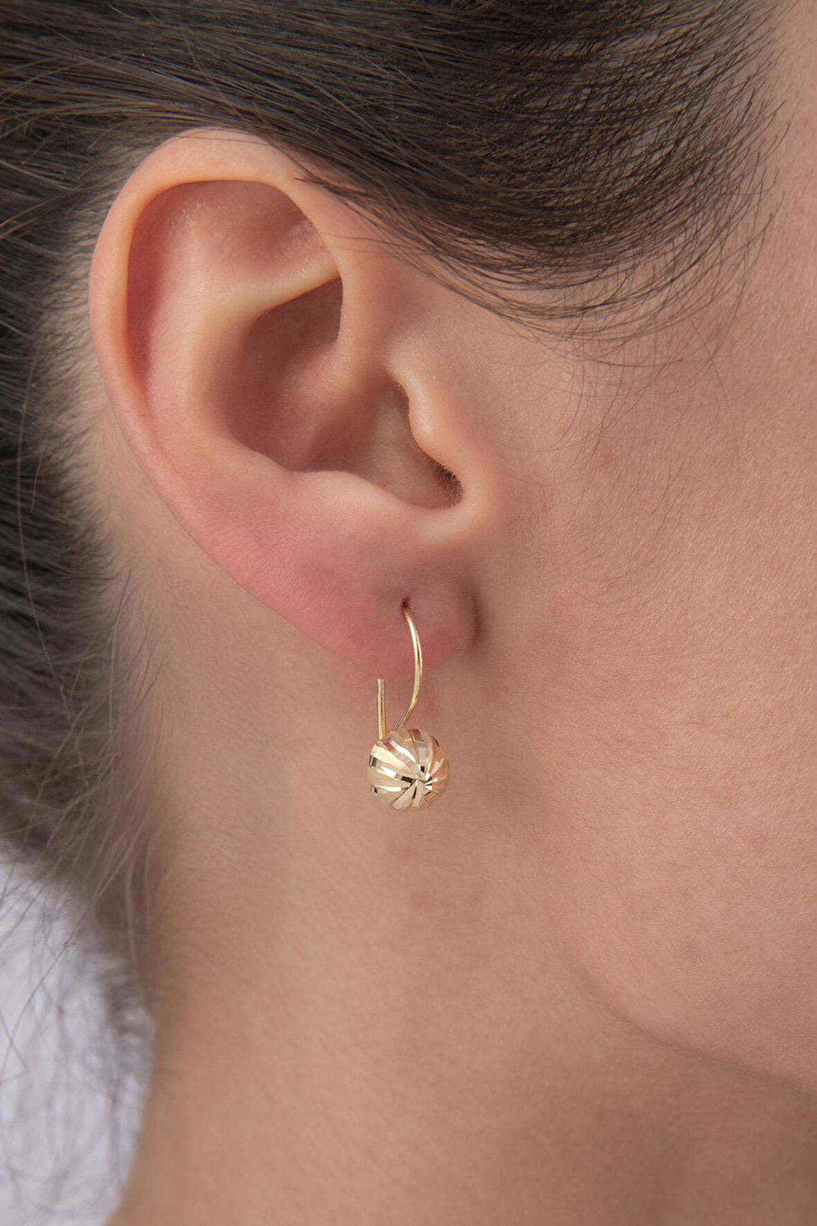 14 Ayar Altın Düz Kalemli Midi Top Küpe