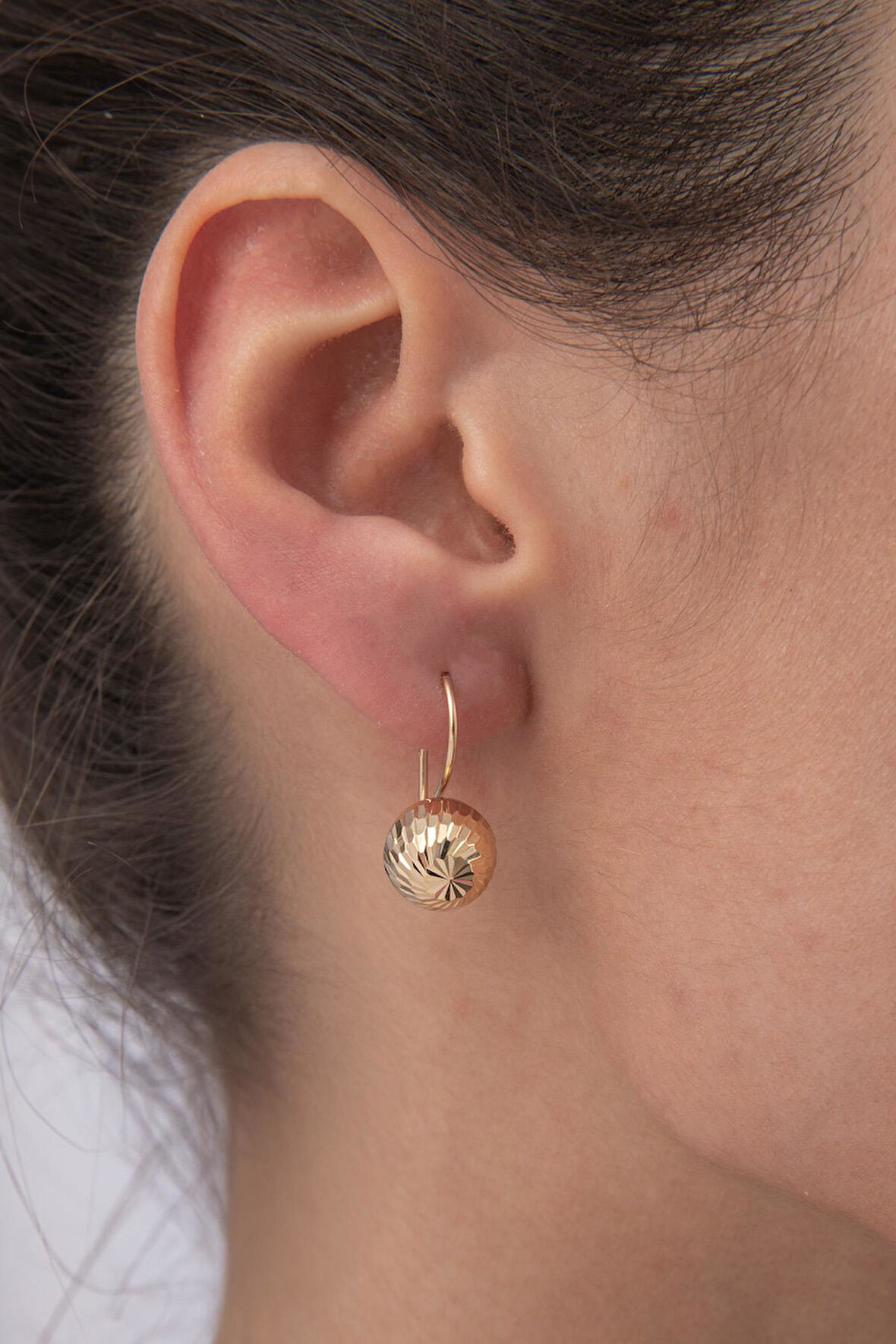 14 Ayar Altın Işıltılı Kalemli Orta Top Küpe