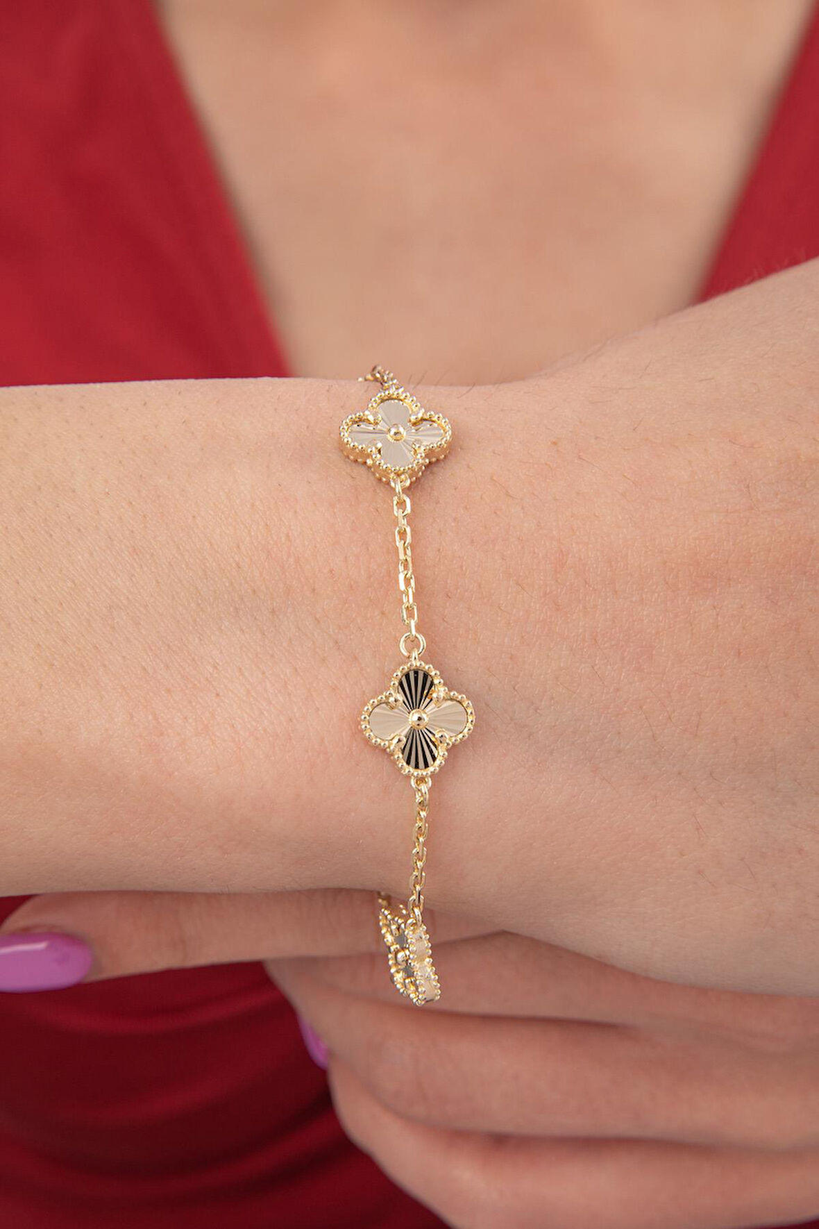 14 Ayar Altın 5'li Şans Yoncası Bileklik