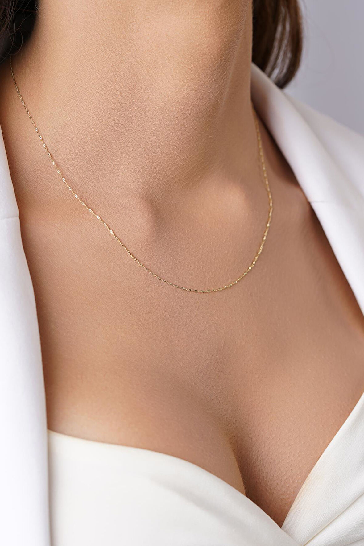 14 Ayar Altın Baby Singapur Zincir Kolye 0.75 mm