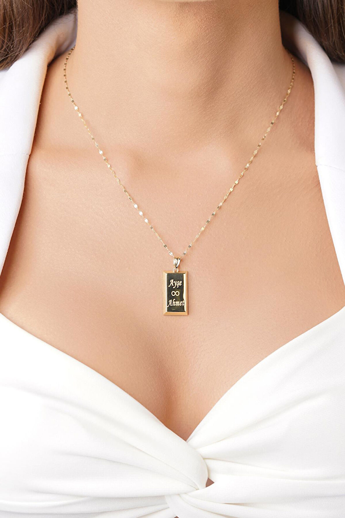 14 Ayar Altın Işıltılı Aynalı Zincir Külçe Kolye