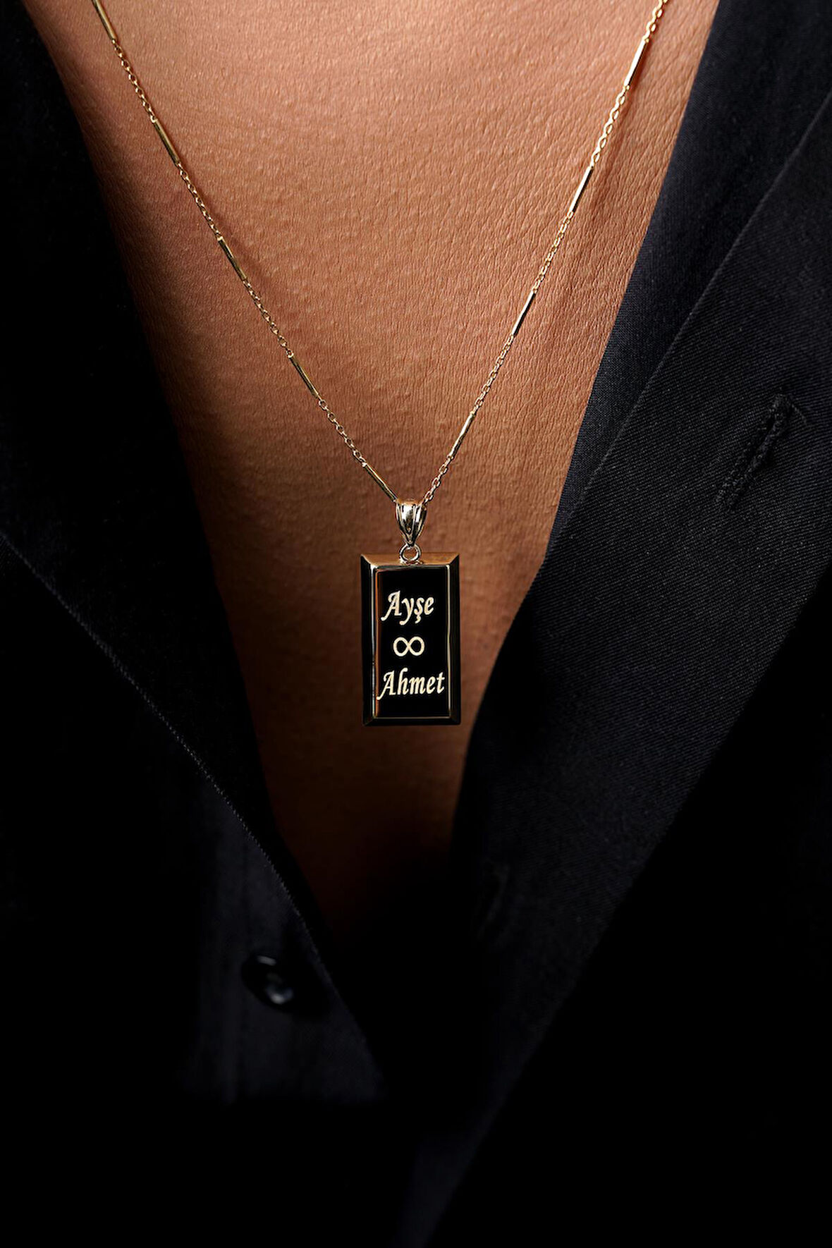 14 Ayar Altın Külçeli Çubuk Zincir Erkek Kolye