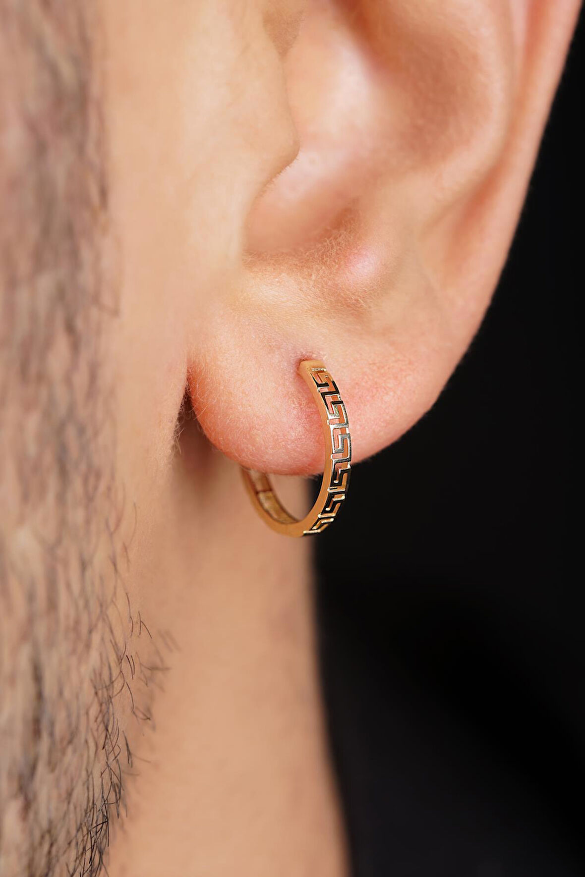 14 Ayar Altın Greek Halka Küpe Erkek