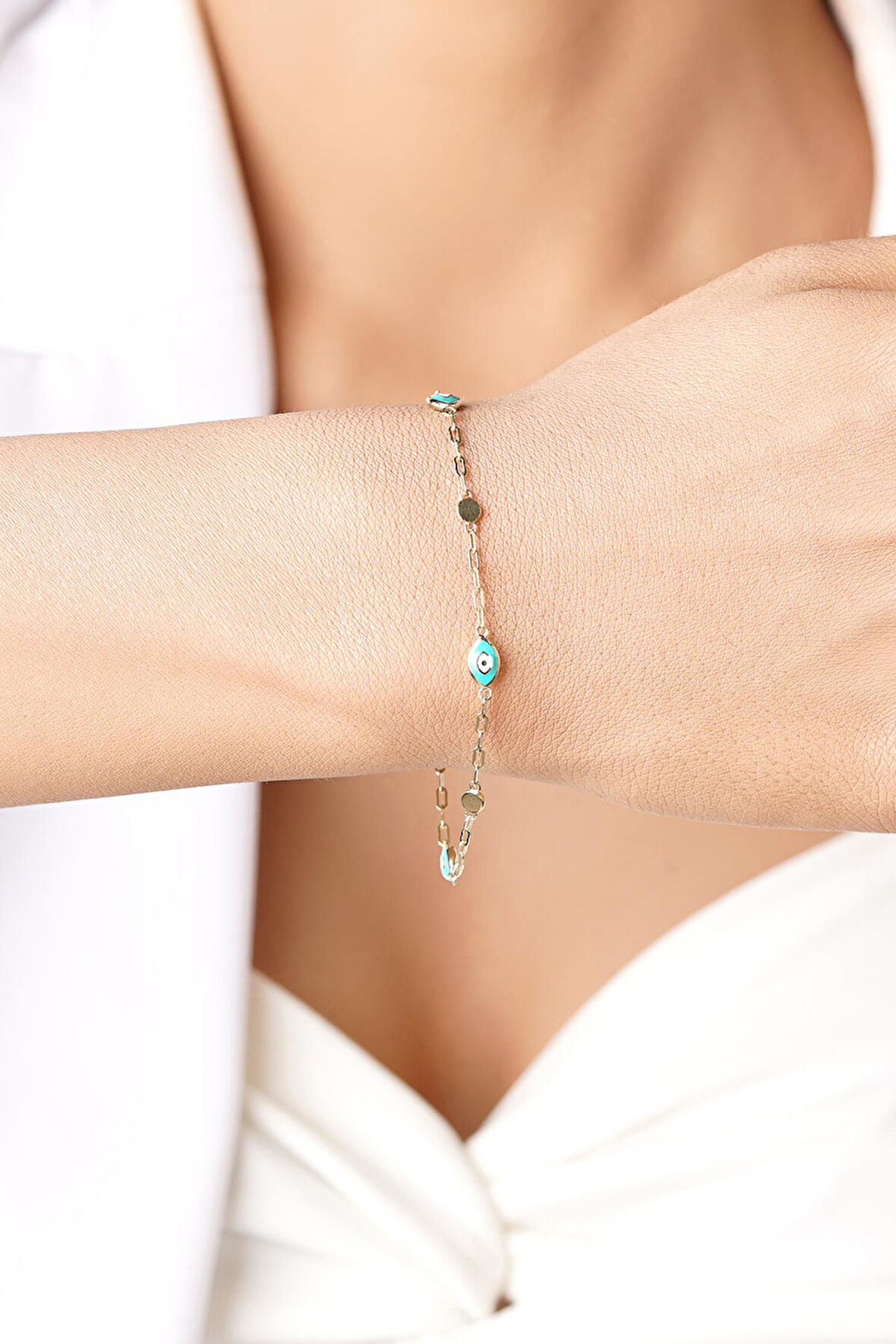 14 Ayar Altın Ataç Zincirli Nazarlık Bileklik