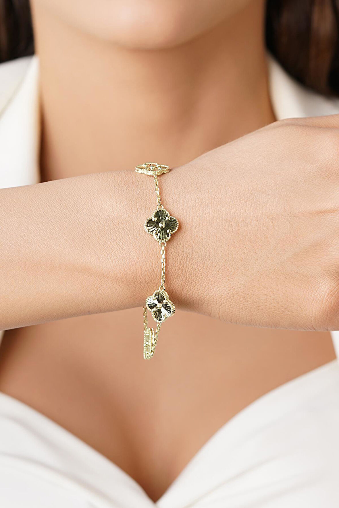 14 Ayar Altın 5 Sıralı Şans Yoncası Bileklik