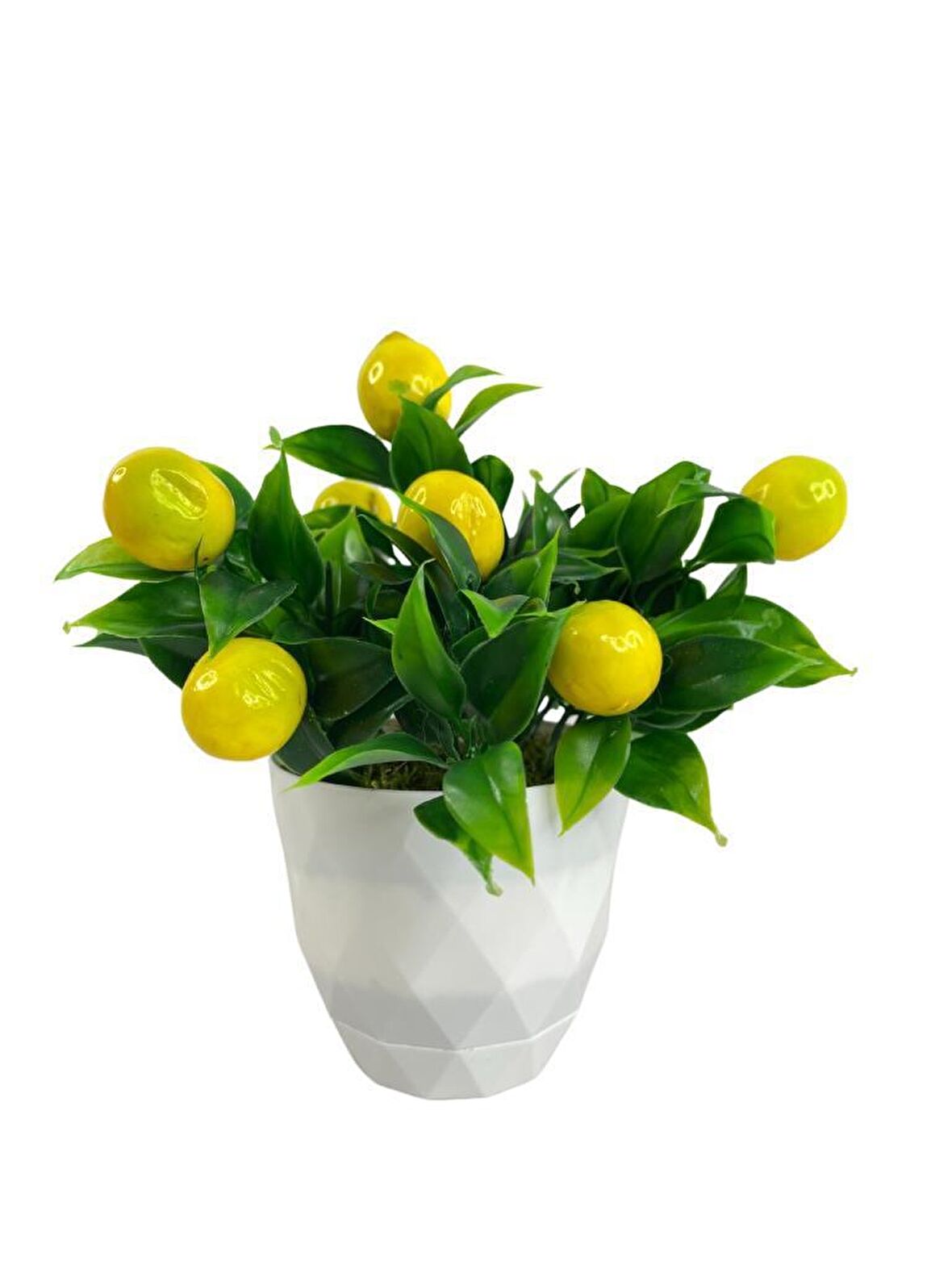 Yapay Çiçek Beyaz Saksıda Limon Dekoratif Masa Çiçeği 25cm