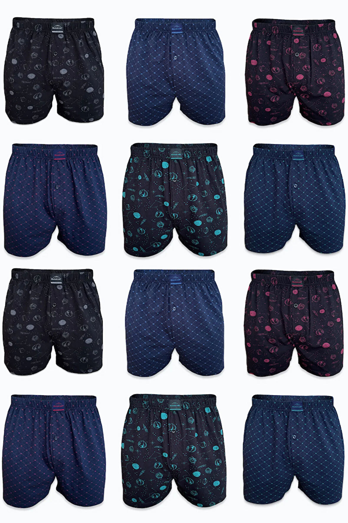 Erkek 12 li Premium Collection Desenli Geniş Kalıp Büyük Beden Modal Boxer 12M90254
