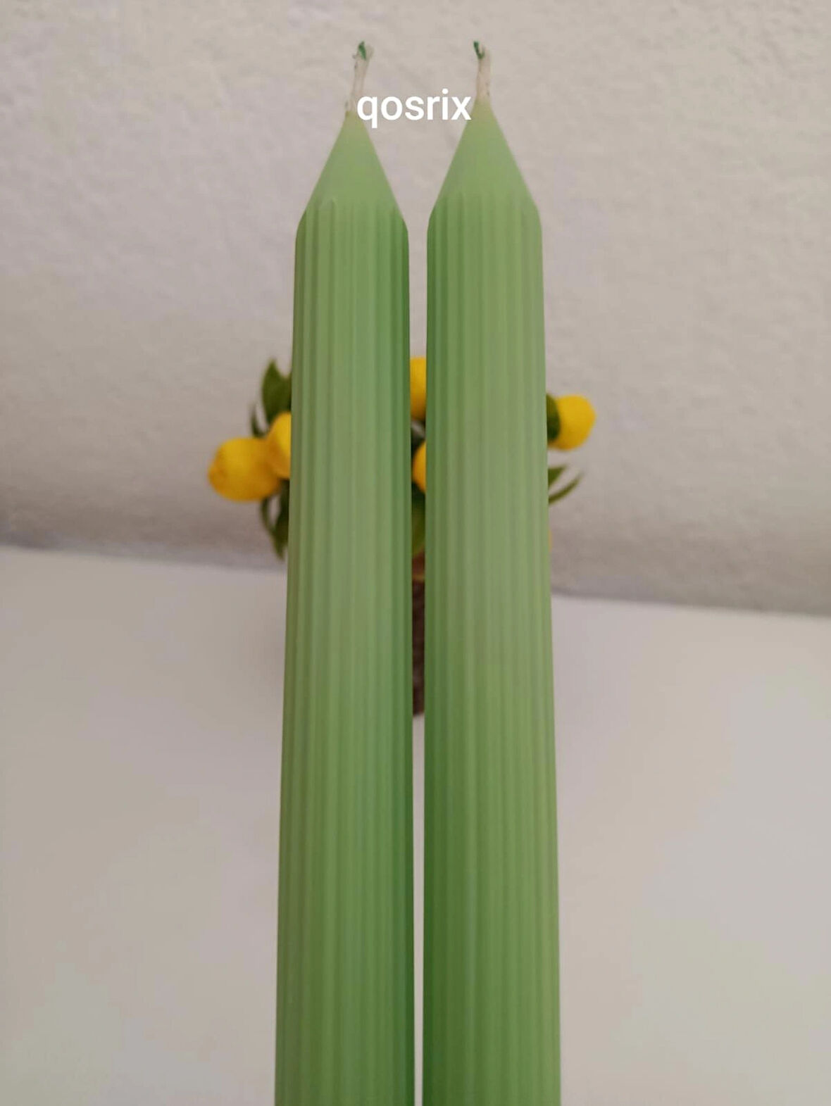 qosrix 2'li Açık Yeşil Şamdan Soya Mumu 1. Kalite Soya Doğal Vanilya Kokulu Uzun Çubuk Konik Mum Dekoratif