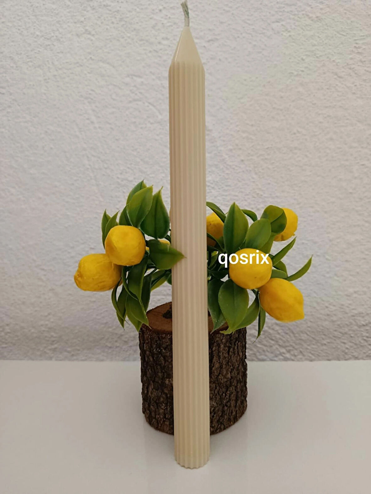 qosrix Krem Şamdan Soya Mumu 1. Kalite Soya Doğal Pudra Kokulu Uzun Çubuk Konik Mum Dekoratif 1 Adet