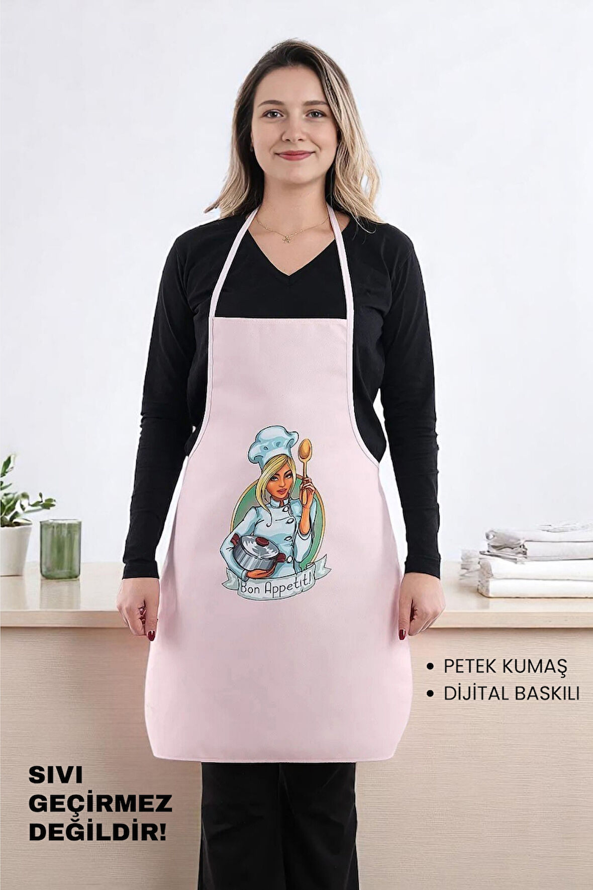 Siyah Chef Leke Tutmaz Kumaş Mutfak Önlüğü