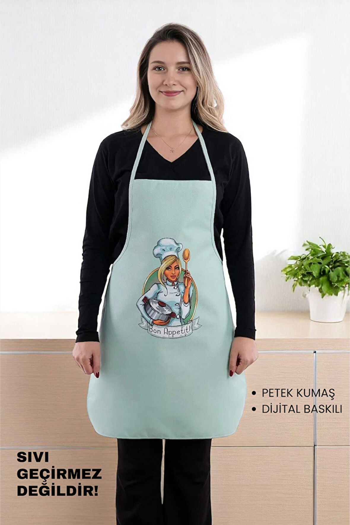 Siyah Chef Leke Tutmaz Kumaş Mutfak Önlüğü