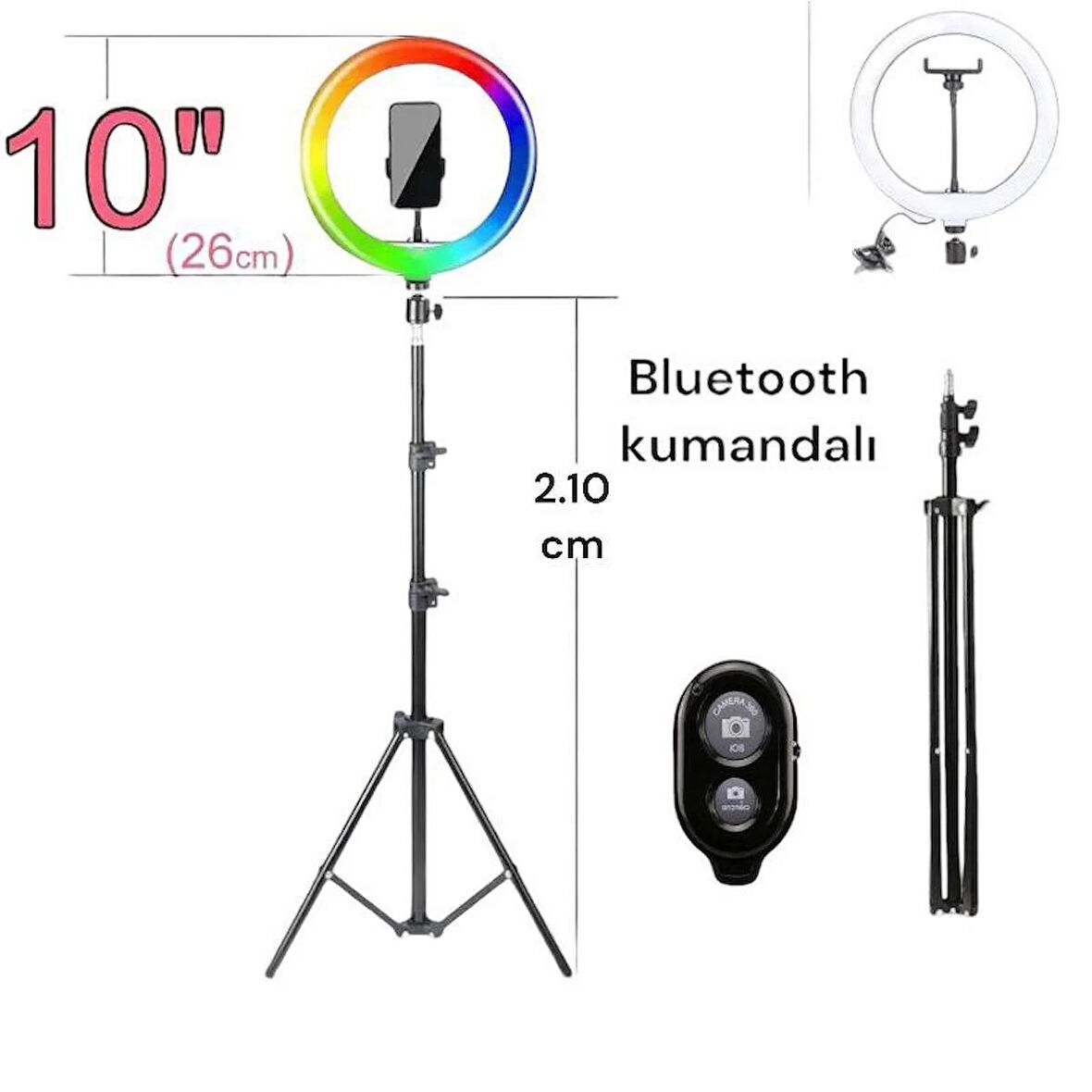 blutooth kumandalı mj-26 halka ışık 2.10cm tripod ayaklı canlı yayın ve sosyal medya ışığı