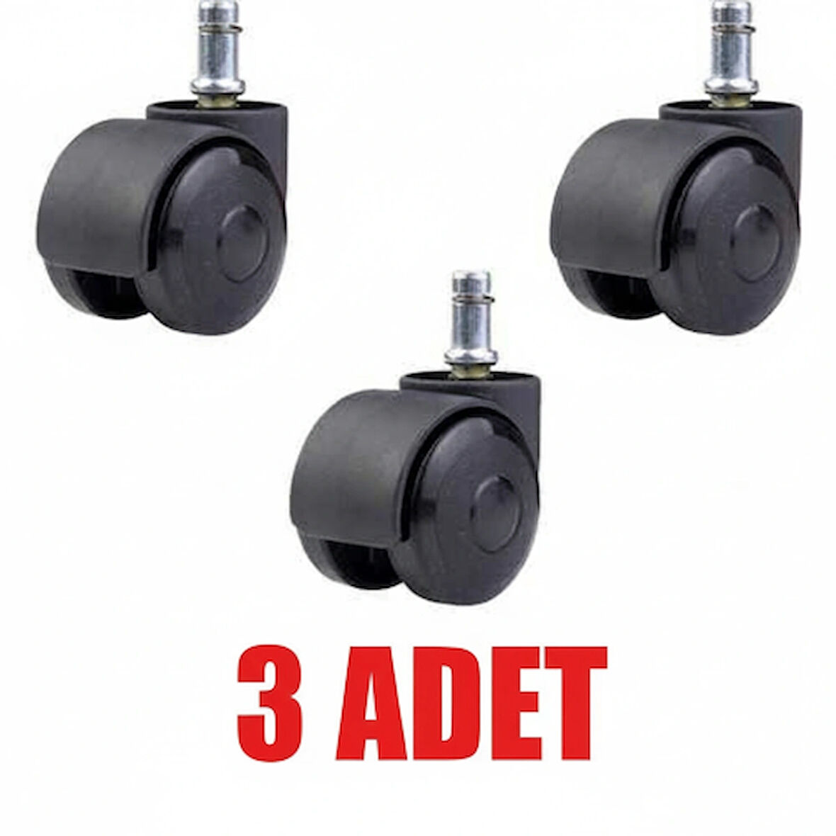 3 Adet Büro Tipi Pimli Plastik Koltuk Sandalye Tekeri 50mm