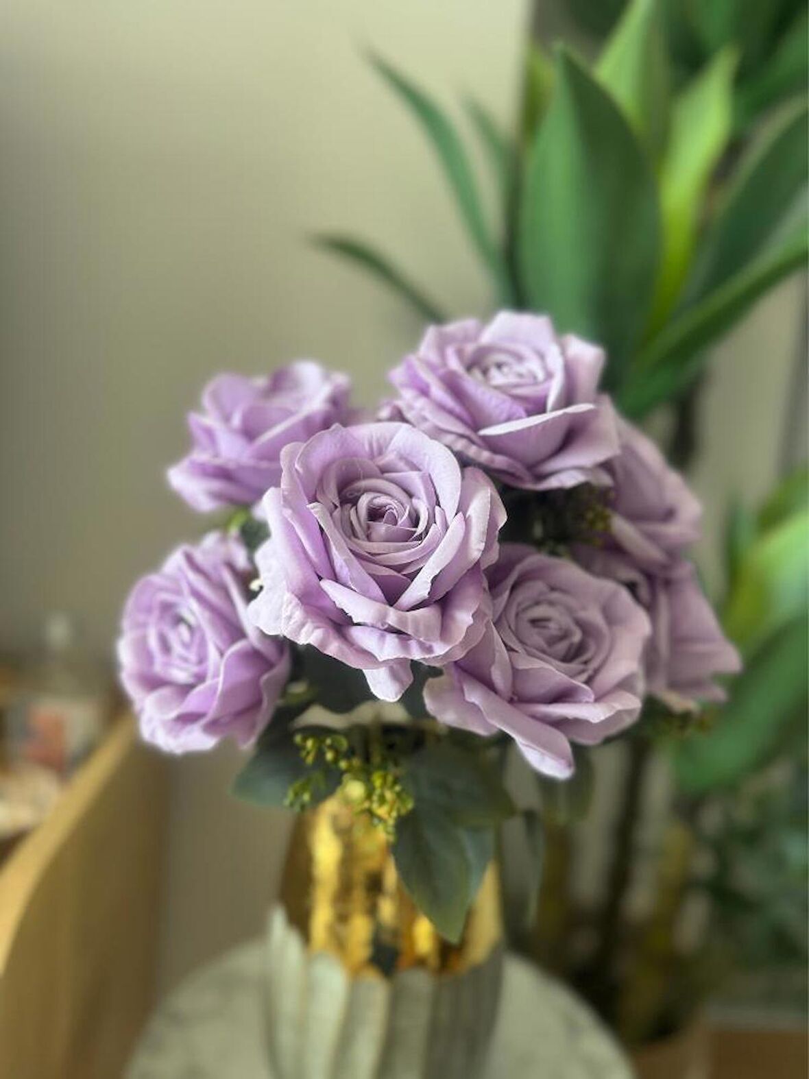 Yapay Çiçek 7li Gül Demeti 40*30cm 1.Kalite Büyükboy SOFT LİLA
