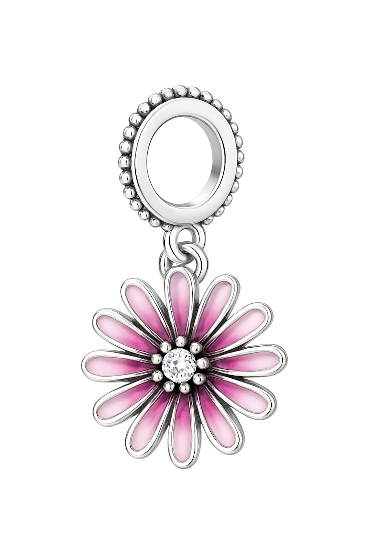 Pembe Mor Papatya Charm | 925 Ayar Gümüş