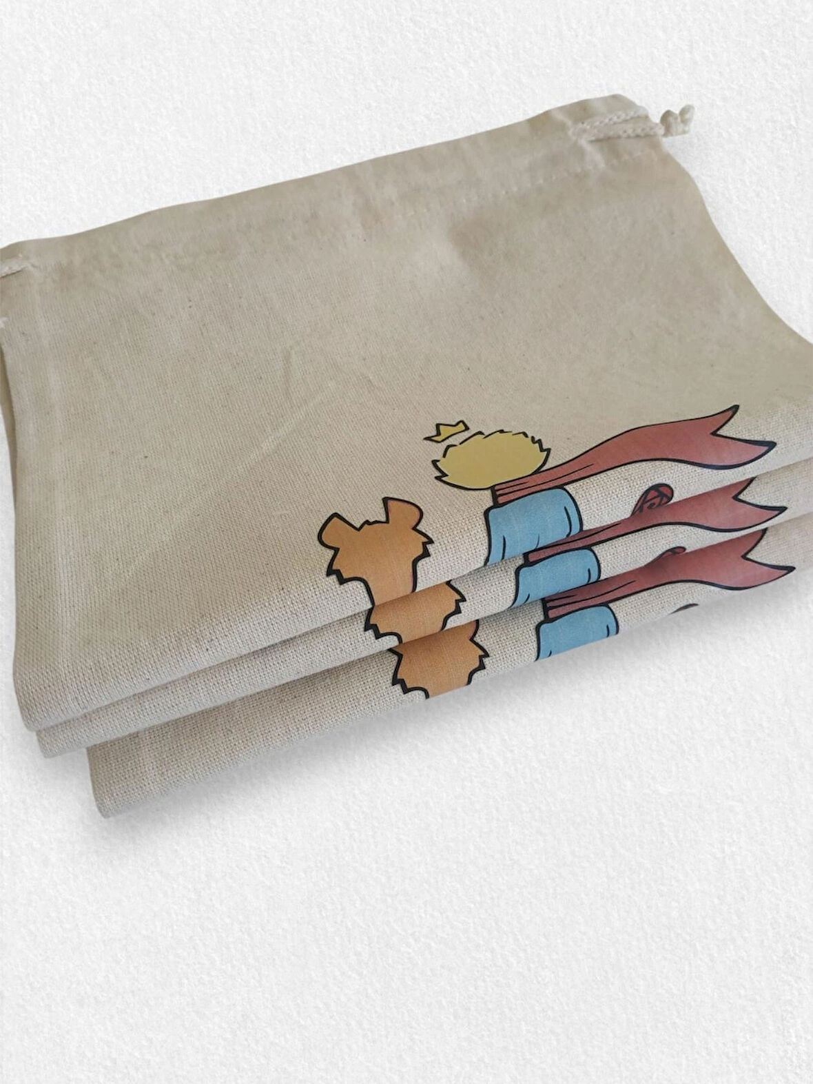 Küçük Prens Desenli Büzgülü Ham Bez Kese 20x30 cm. 3 Adet