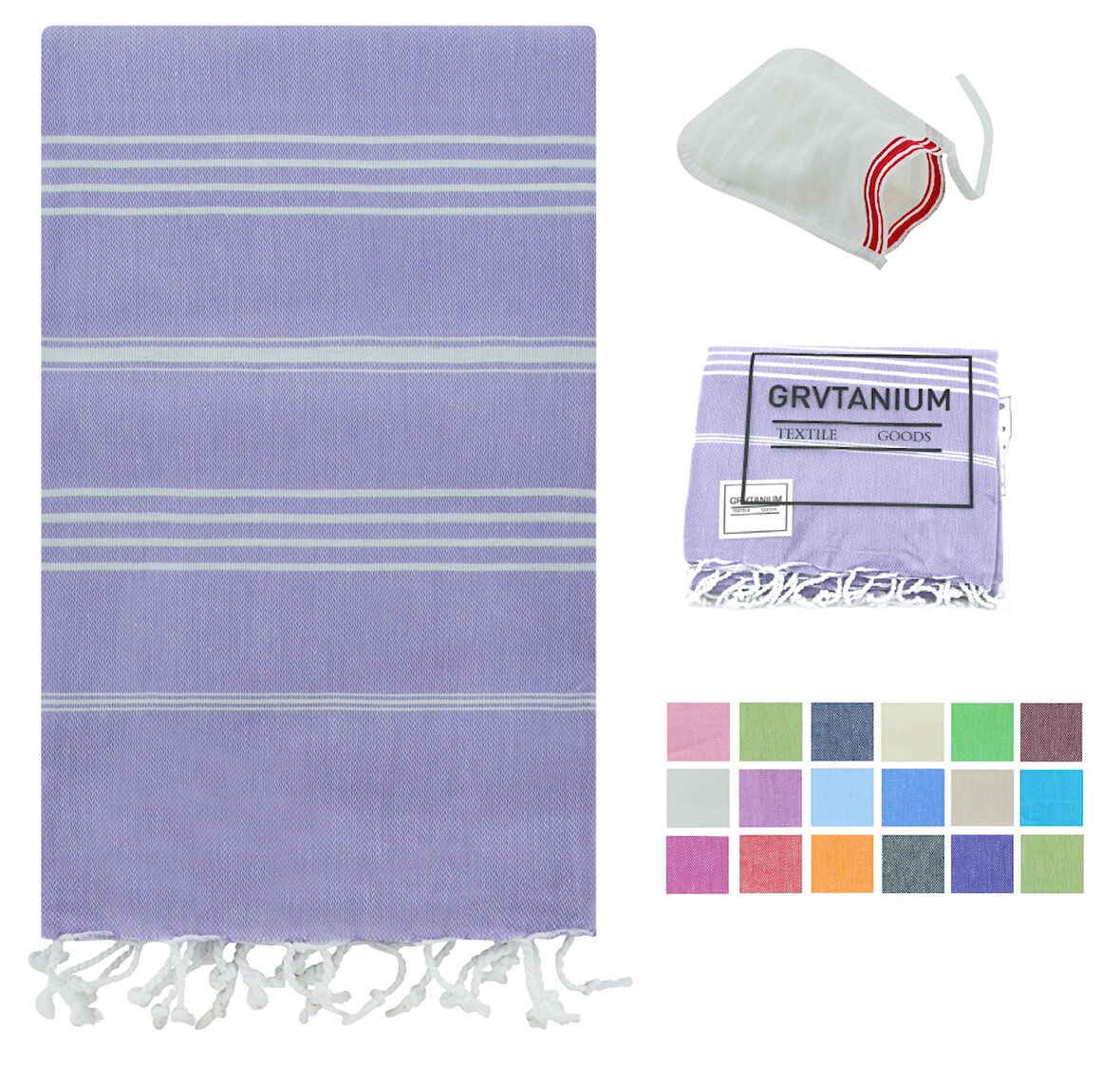 GRVTANIUM Lila %100 Pamuk 180x100cm Peştemal Püsküllü Banyo,Plaj,Hamam Havlusu Kese Hediyeli M2