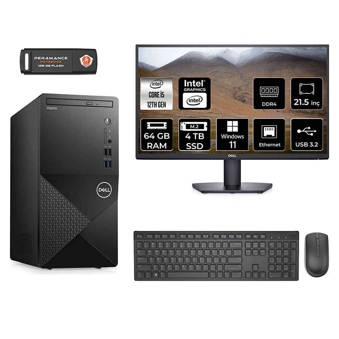 DELL VOSTRO 3910 MN3910D150 i5 12400 64GB RAM 4TB SSD 21.5" W11P MASAÜSTÜ PC