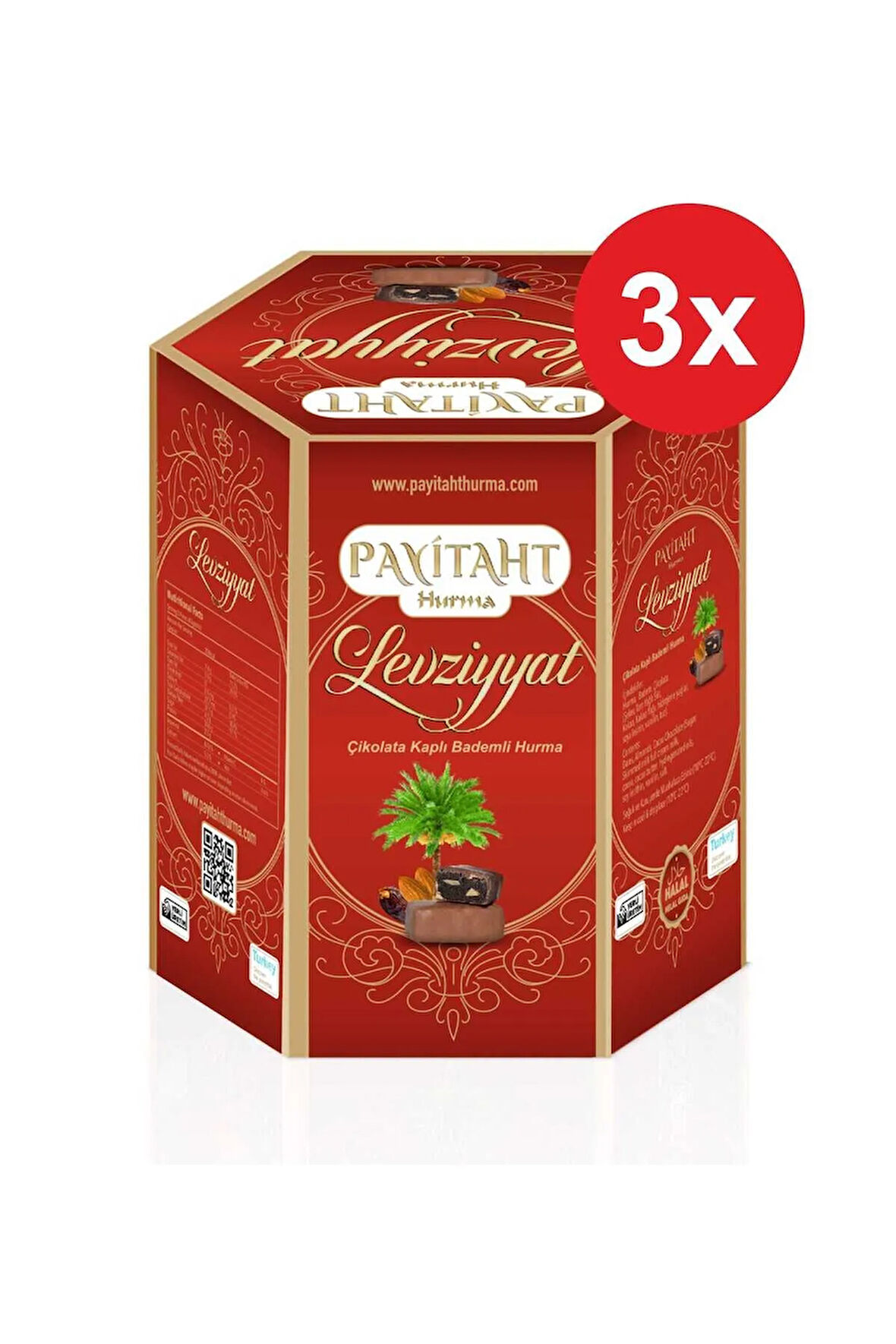 Levziyyat - Sütlü Çikolata Kaplı Bademli Hurma 250gr X3 Paket