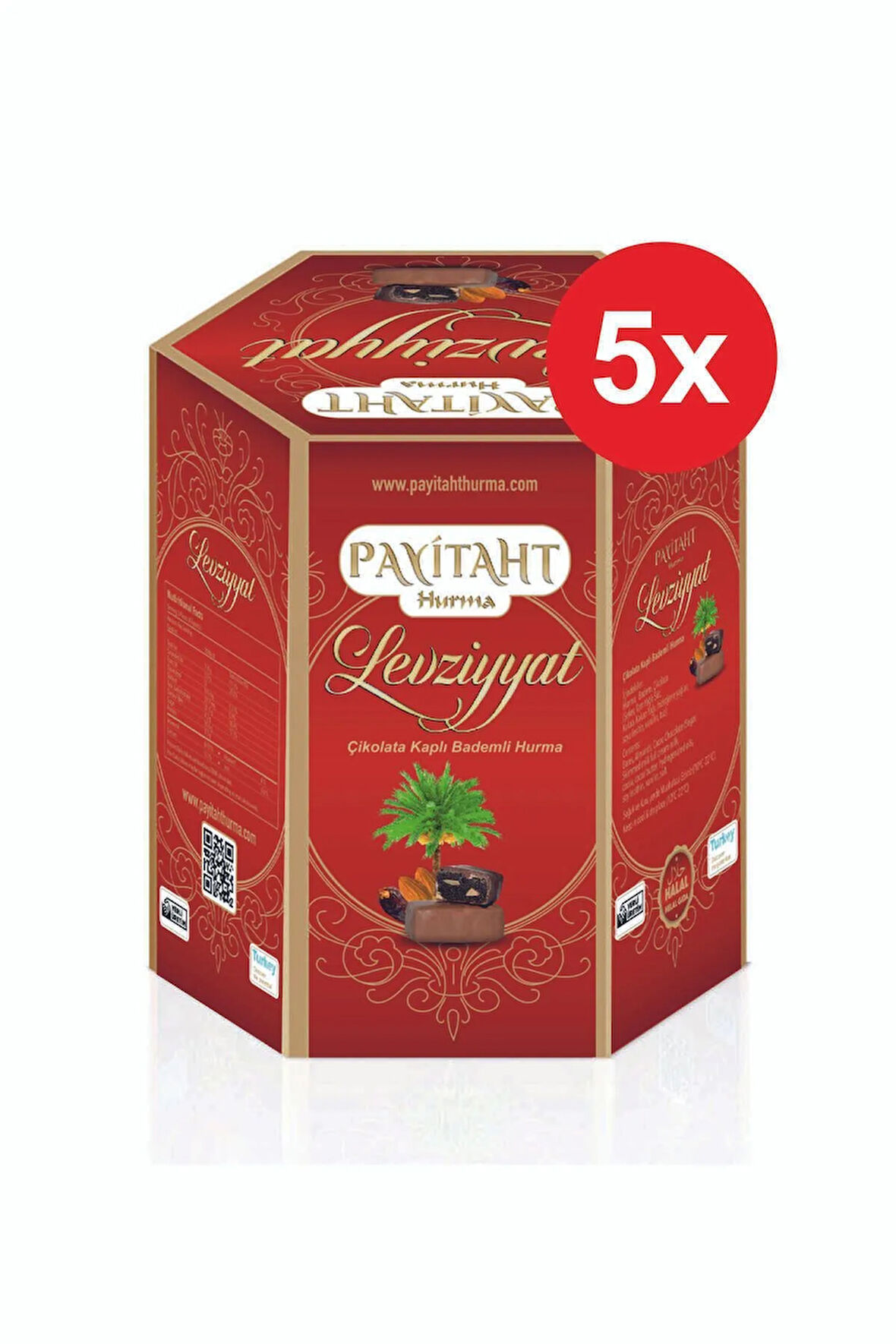Levziyyat - Sütlü Çikolata Kaplı Bademli Hurma 250gr X5 Paket